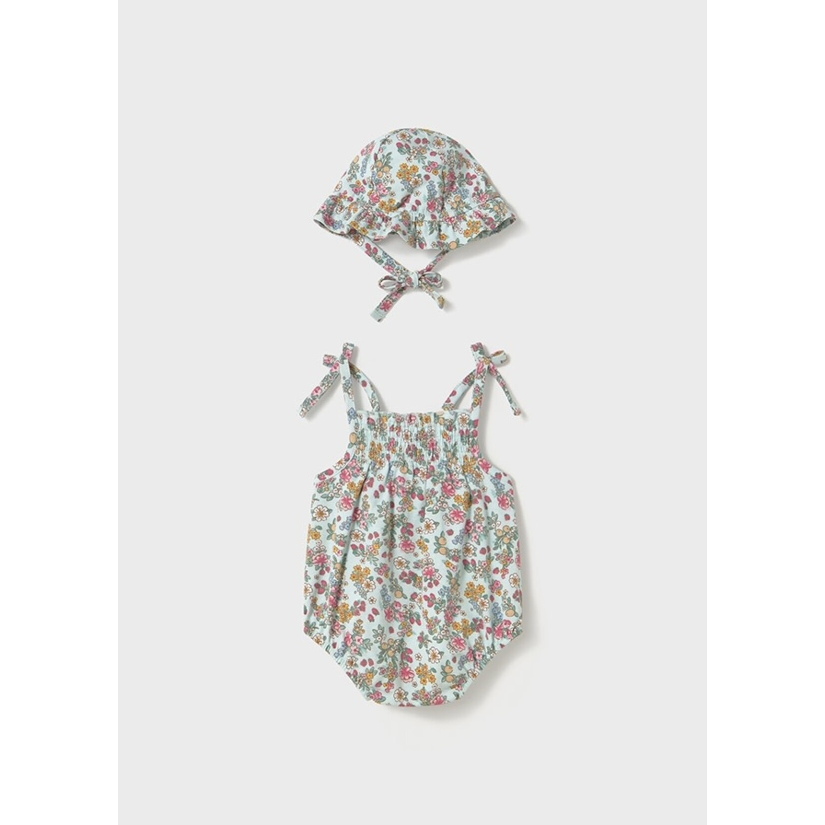 MAYORAL NEWBORN Baby Girl Floral Jade Romper w/ Hat