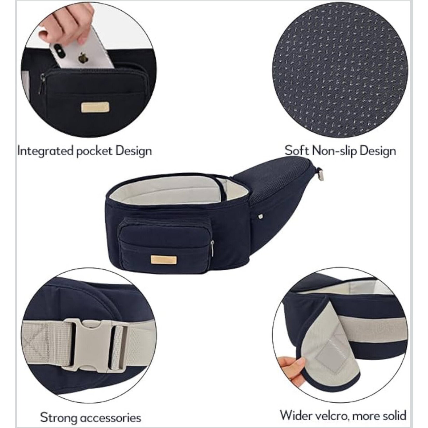 Sharth Baby Essentials Baby Carrier with Hip Seat, 6-in-1 Infants & Toddlers (7-41 lbs) Carrier Dark Blue