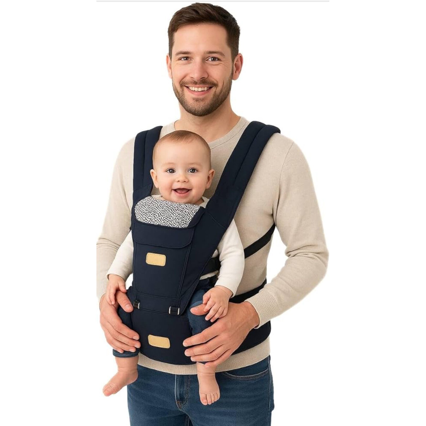 Sharth Baby Essentials Baby Carrier with Hip Seat, 6-in-1 Infants & Toddlers (7-41 lbs) Carrier Dark Blue