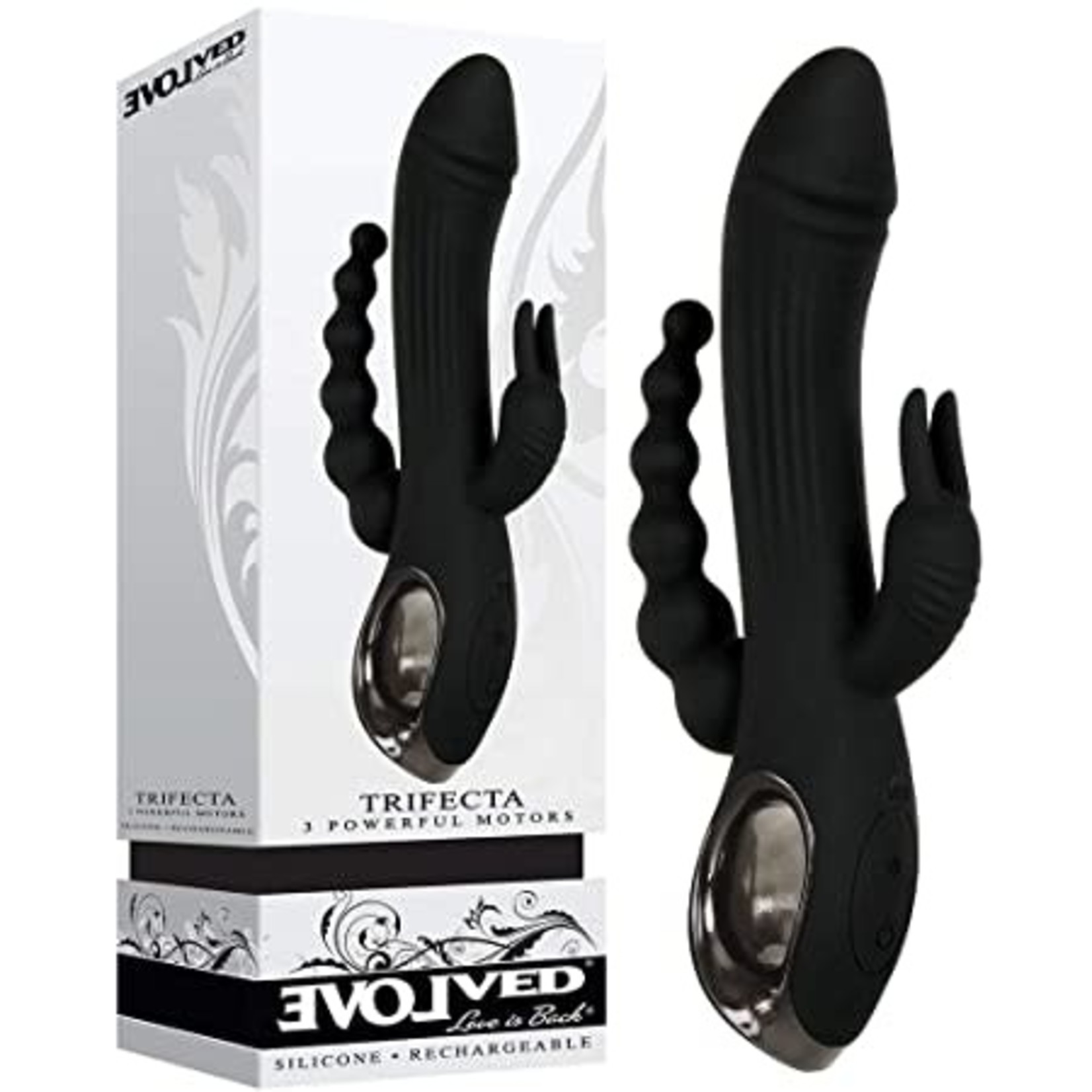 Trifecta Rechargeable Silicone Rabbit Vibrator - Black