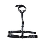 Rouge Female Leather Adjustable Body Harness With Choker - Black