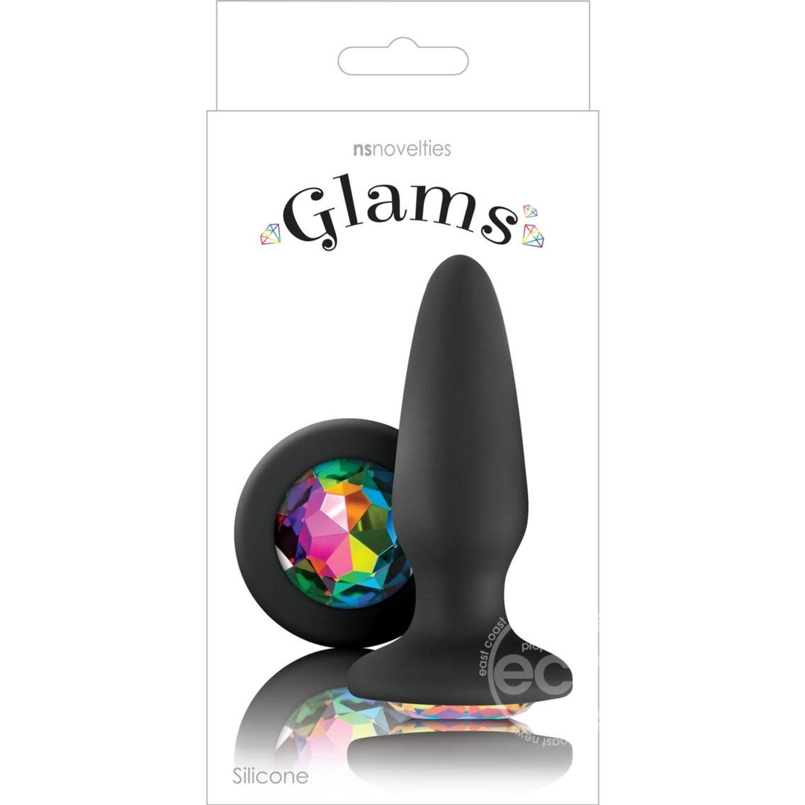Glams Silicone Butt Plug - Black Rainbow Gem Large