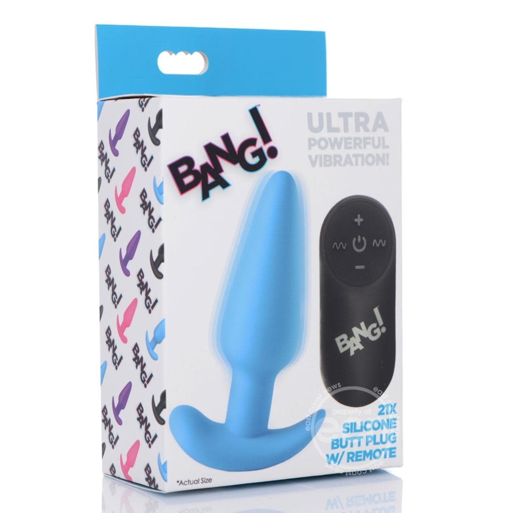 Bang! 21x Vibrating Silicone Rechargeable Butt Plug with Remote Control - Blue