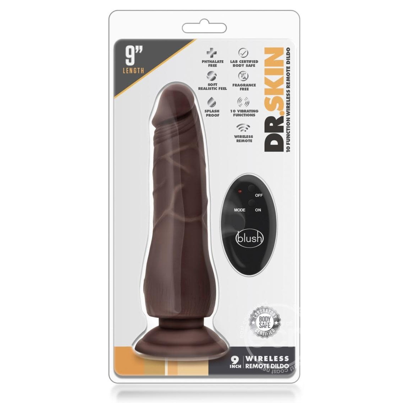 Dr. Skin Vibrating Dildo With Remote Control 9in - Chocolate