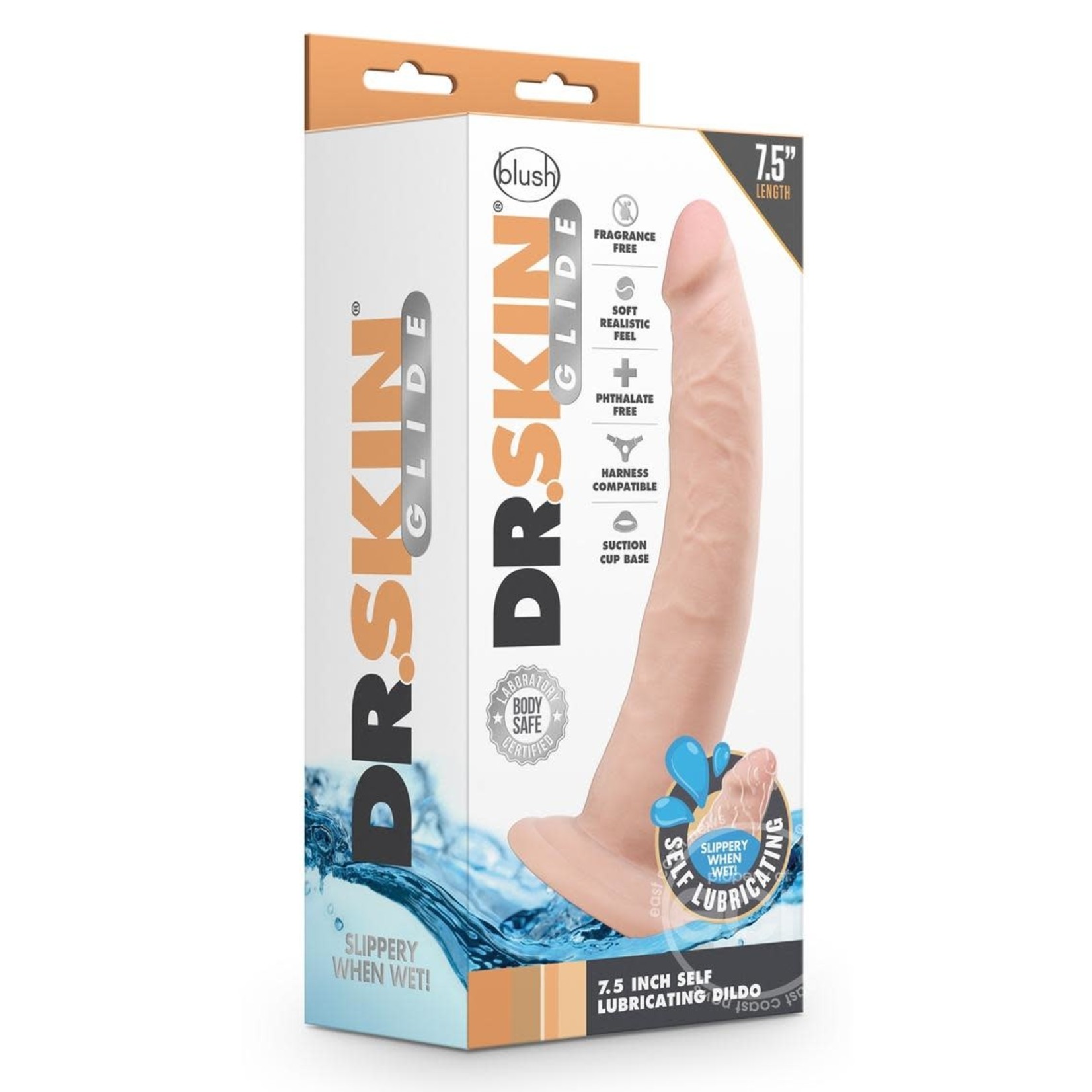 Dr. Skin Glide Self Lubricating Dildo 7.5in - Vanilla