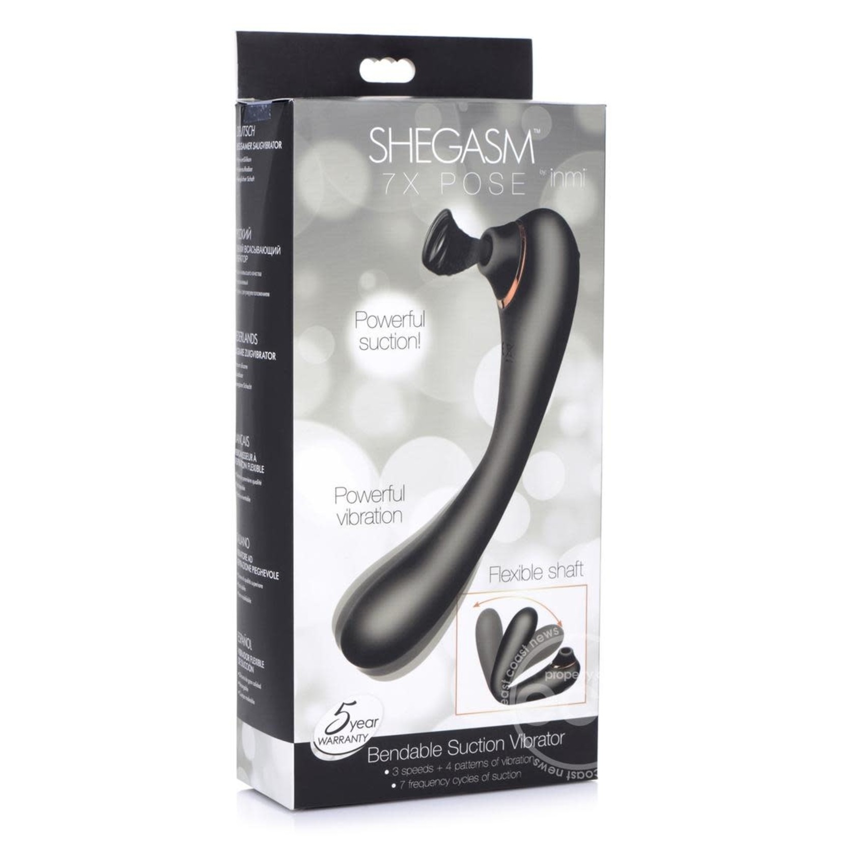 Inmi Shegasm 7x Pose Silicone Rechargeable Suction Vibrator - Black/Gold