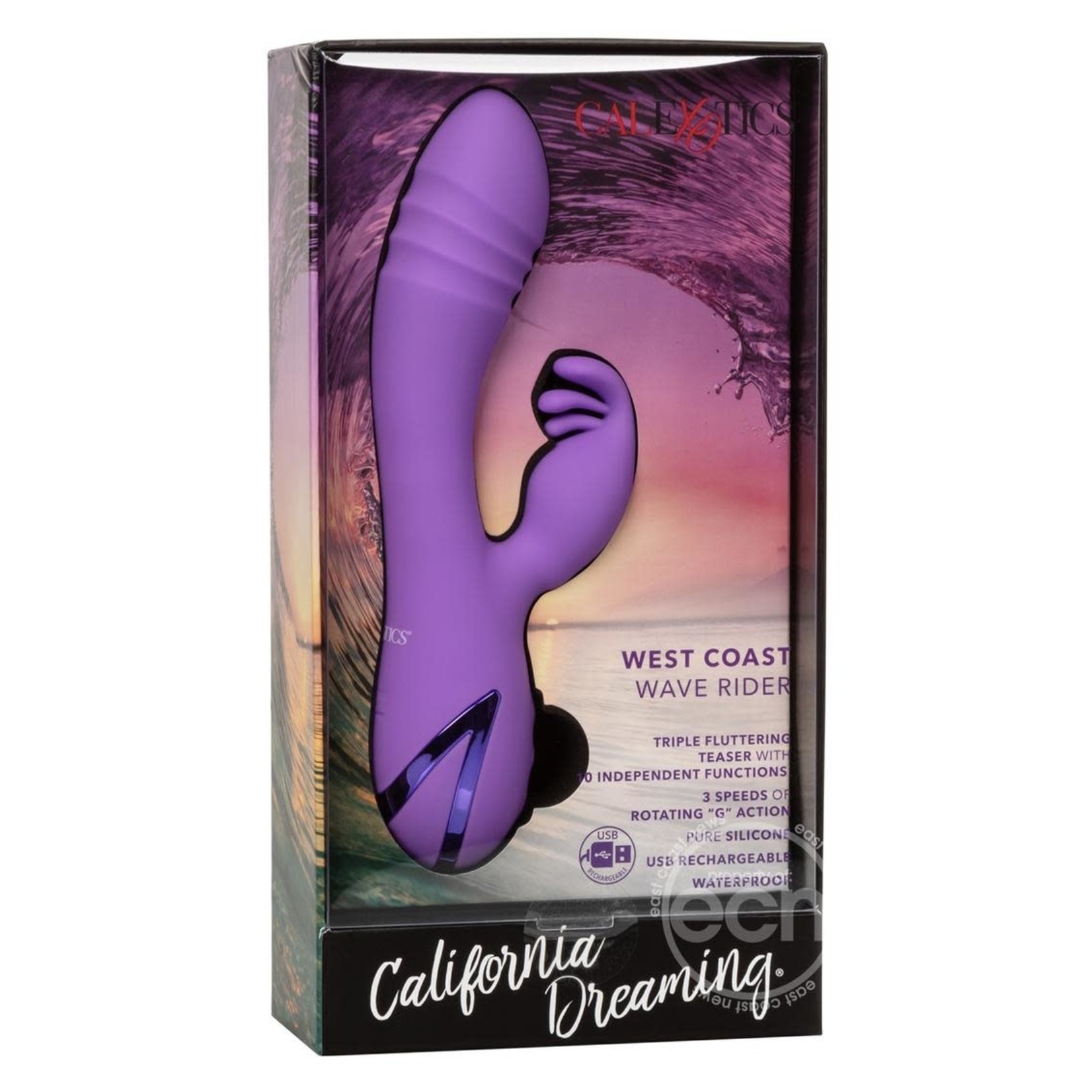 California Dreaming West Coast Wave Rider Silicone Rechargeable Rabbit Vibrator - Purple