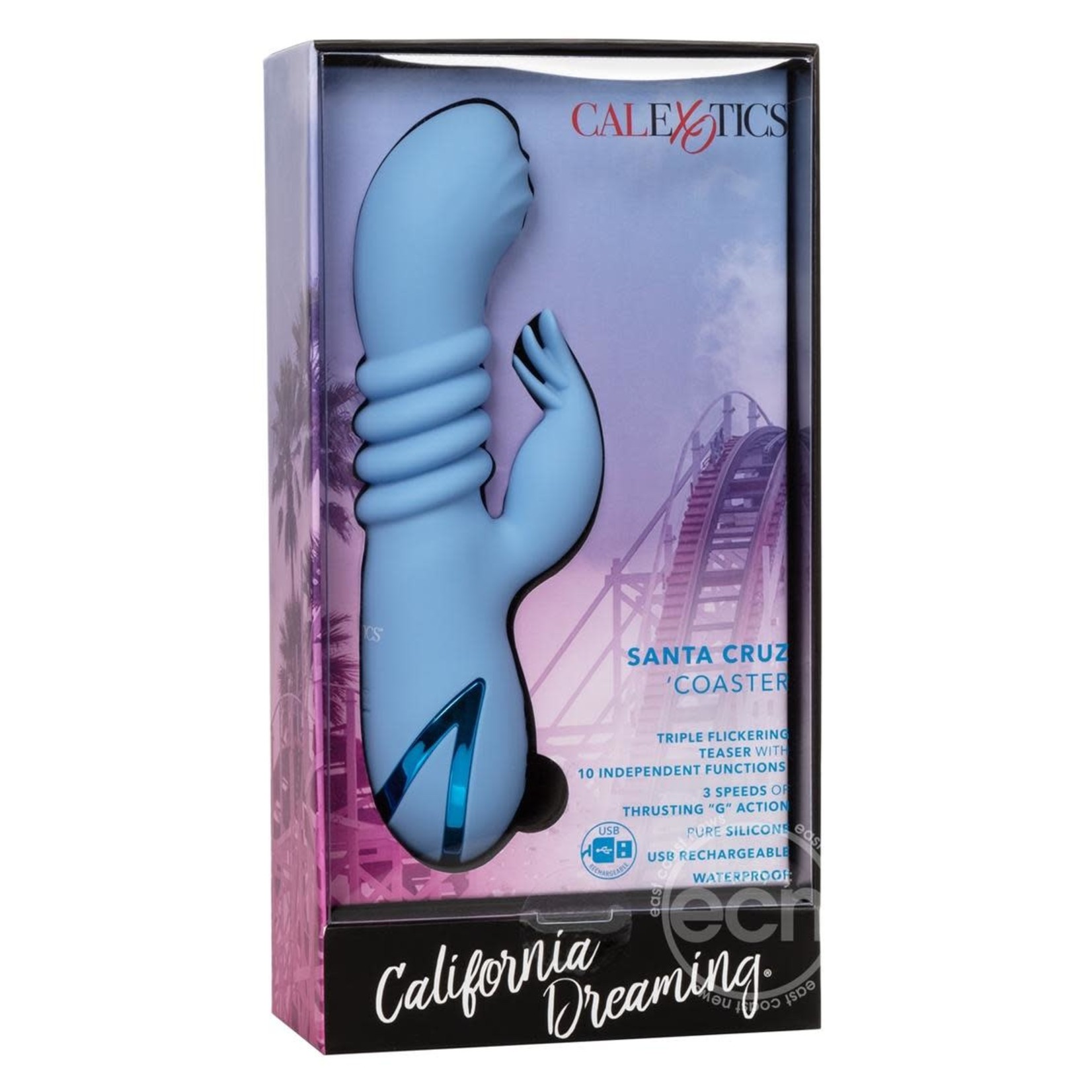 California Dreaming Santa Cruz Coaster Silicone Rechargeable Rabbit Vibrator - Blue