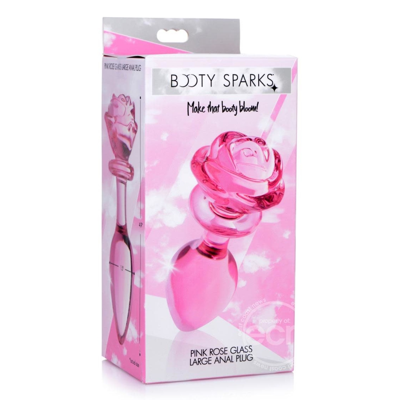 Booty Sparks Pink Rose Glass Anal Plug - Large - Pink