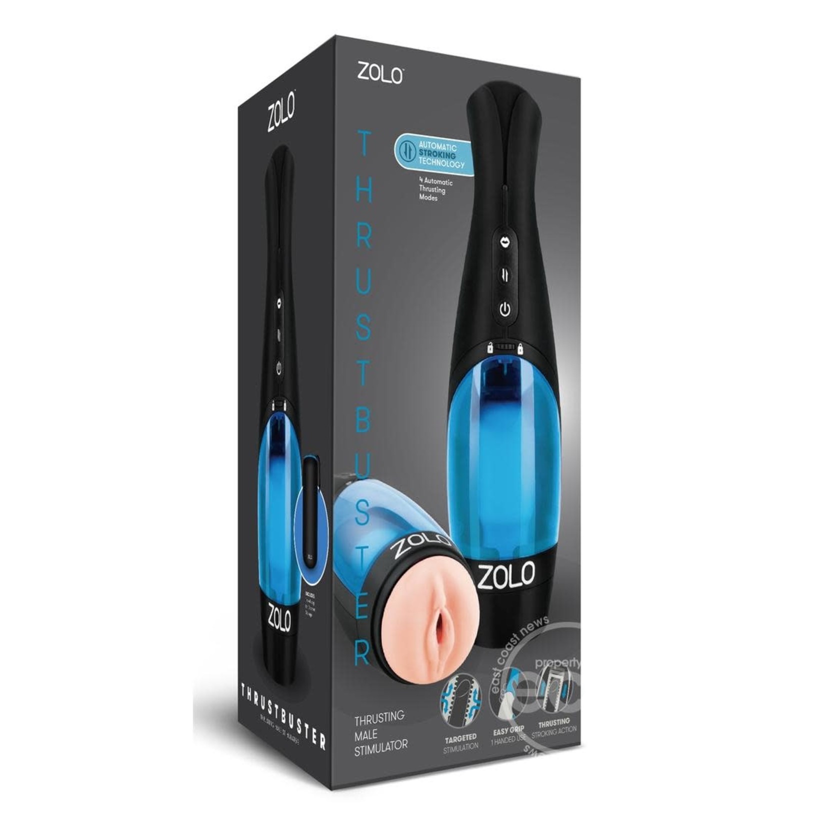 Zolo Thrustbuster Rechargeable Vibrating Masturbator - Pussy - Blue/Black