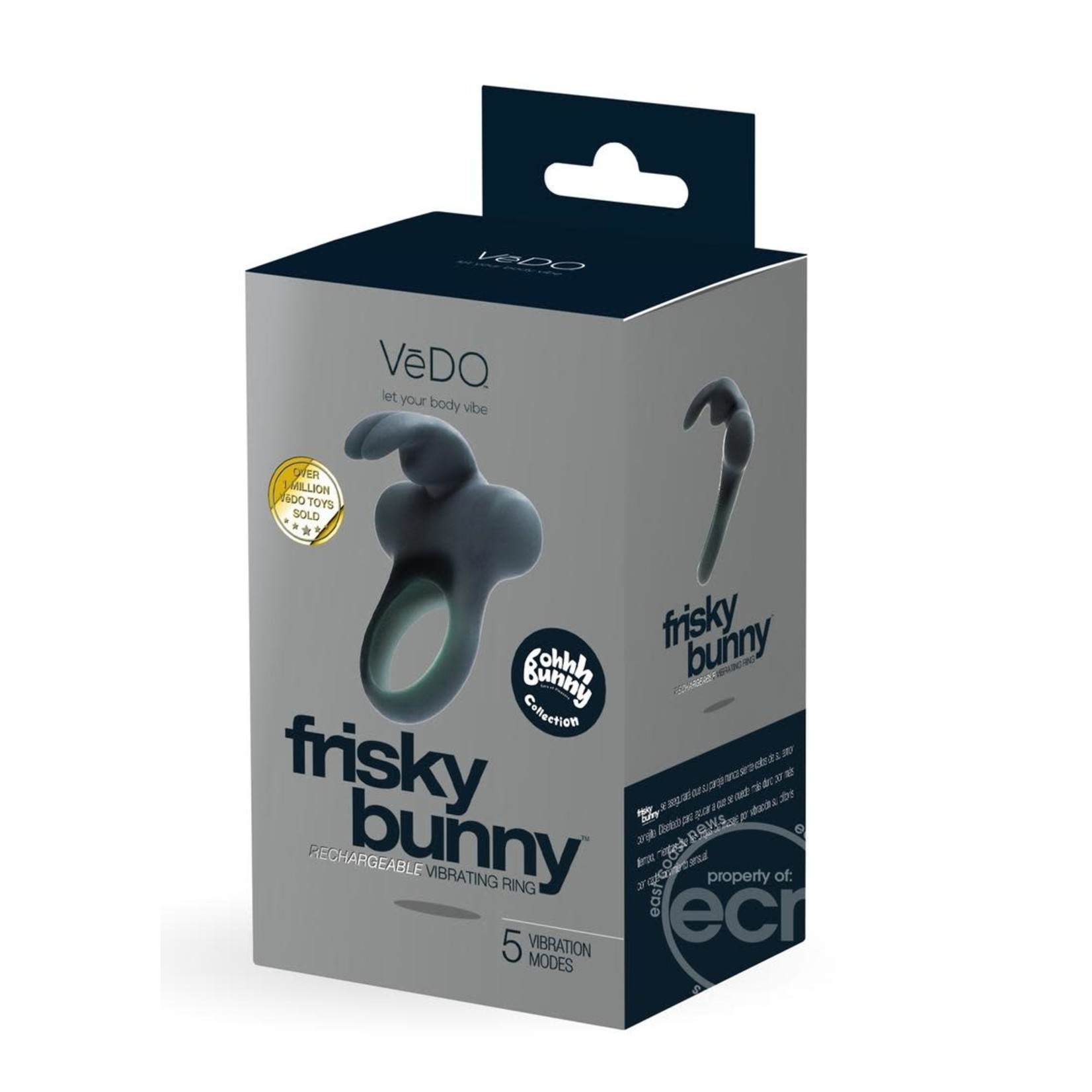 VeDO Frisky Bunny Rechargeable Silicone Vibrating Cock Ring - Black