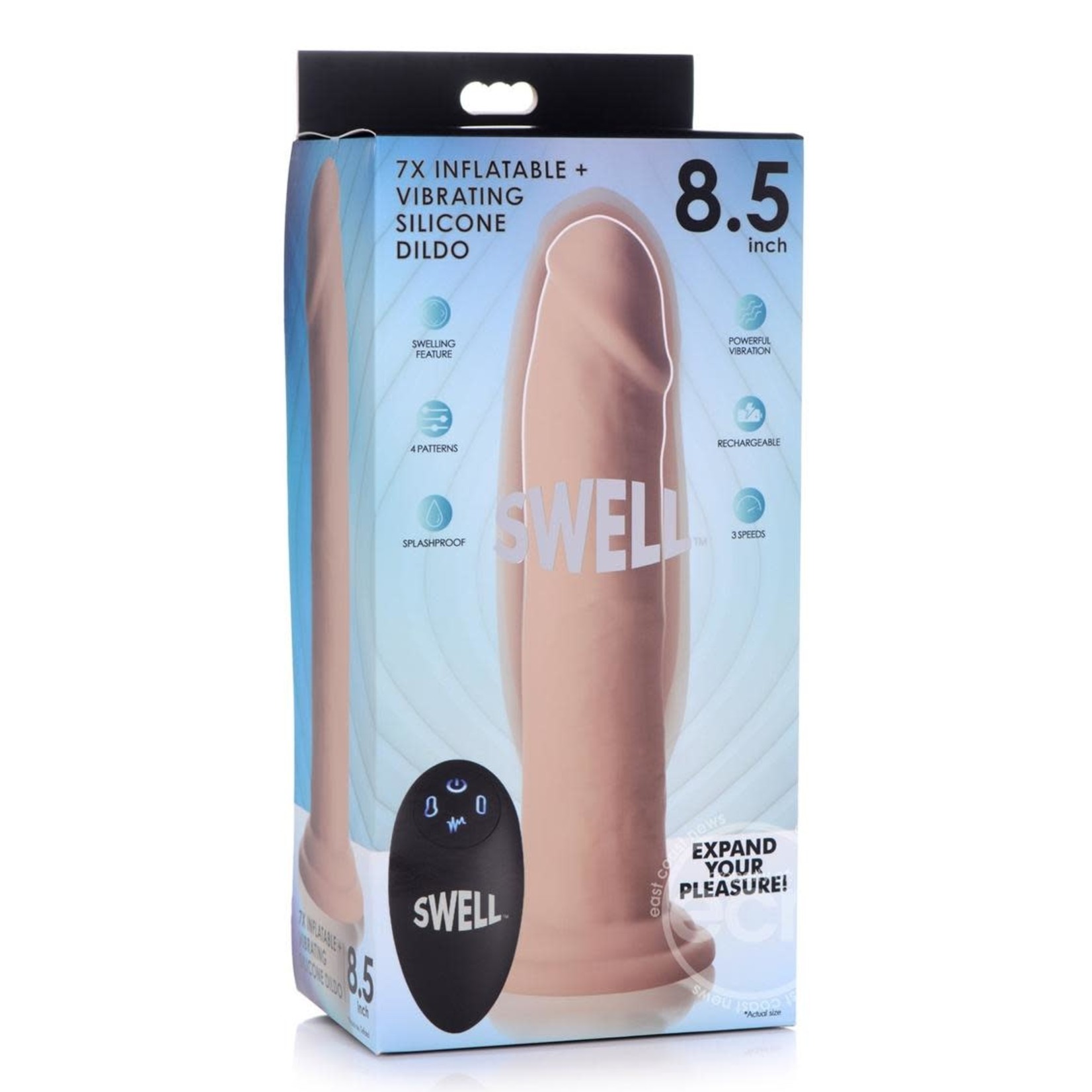 Swell 7X Inflatable & Vibrating Silicone Rechargeable Dildo With Remote Control 8.5in - Vanilla