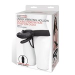 Lux Fetish Unisex Vibrating Hollow Double Penetration Strap-On Dildo With Wired Remote Control Black 9 Inch