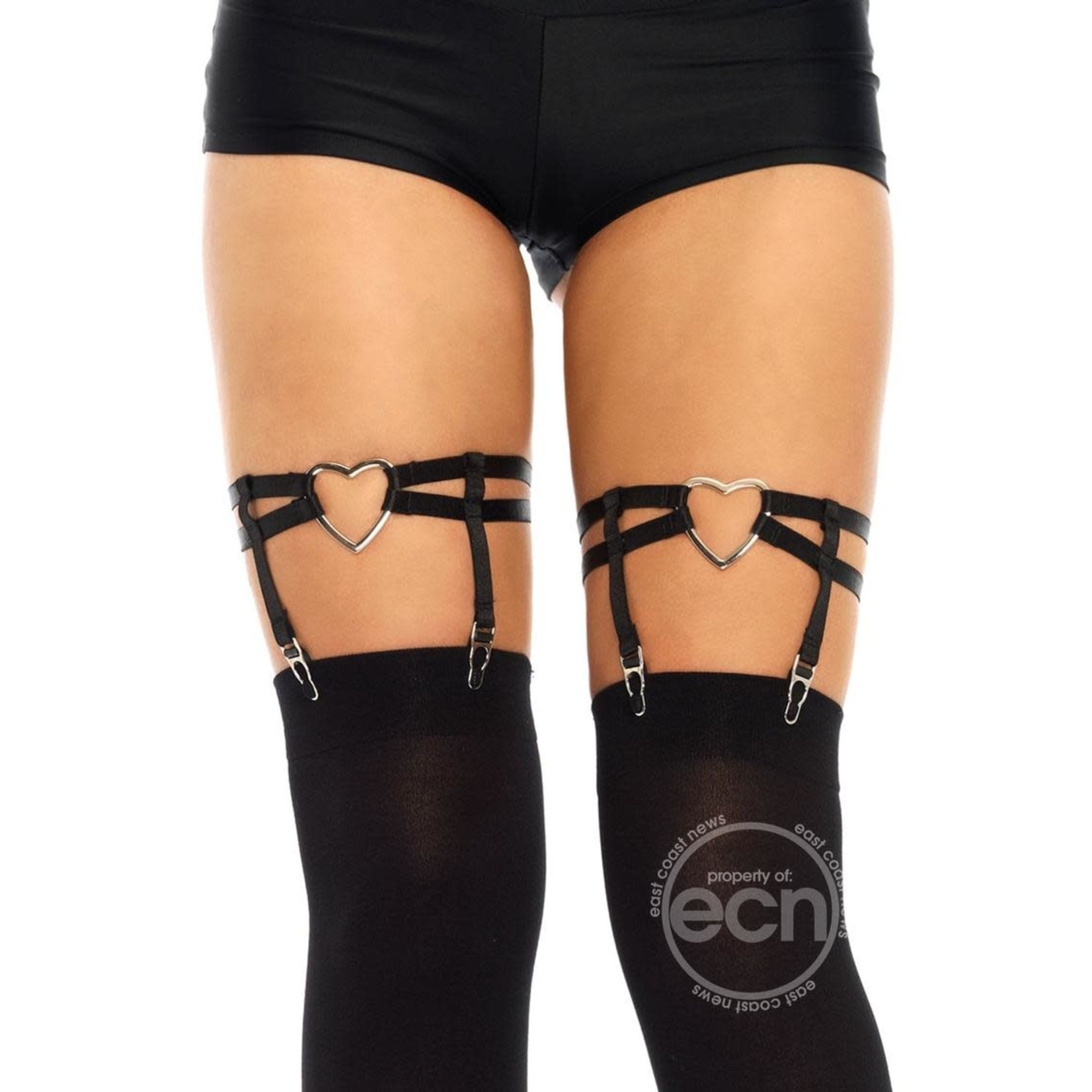 Leg Avenue Dual Strap Elastic Garter Suspender With Heart - Black