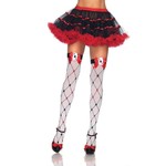 Leg Avenue Woven Diamond Card Suit Thigh High With Bow And Card Charm - O/S - White/Red/Black