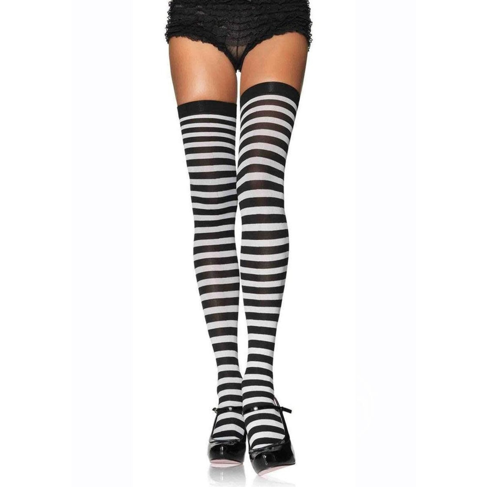 Leg Avenue Plus Size Nylon Stocking With Stripe - 1X-2X - Black/White