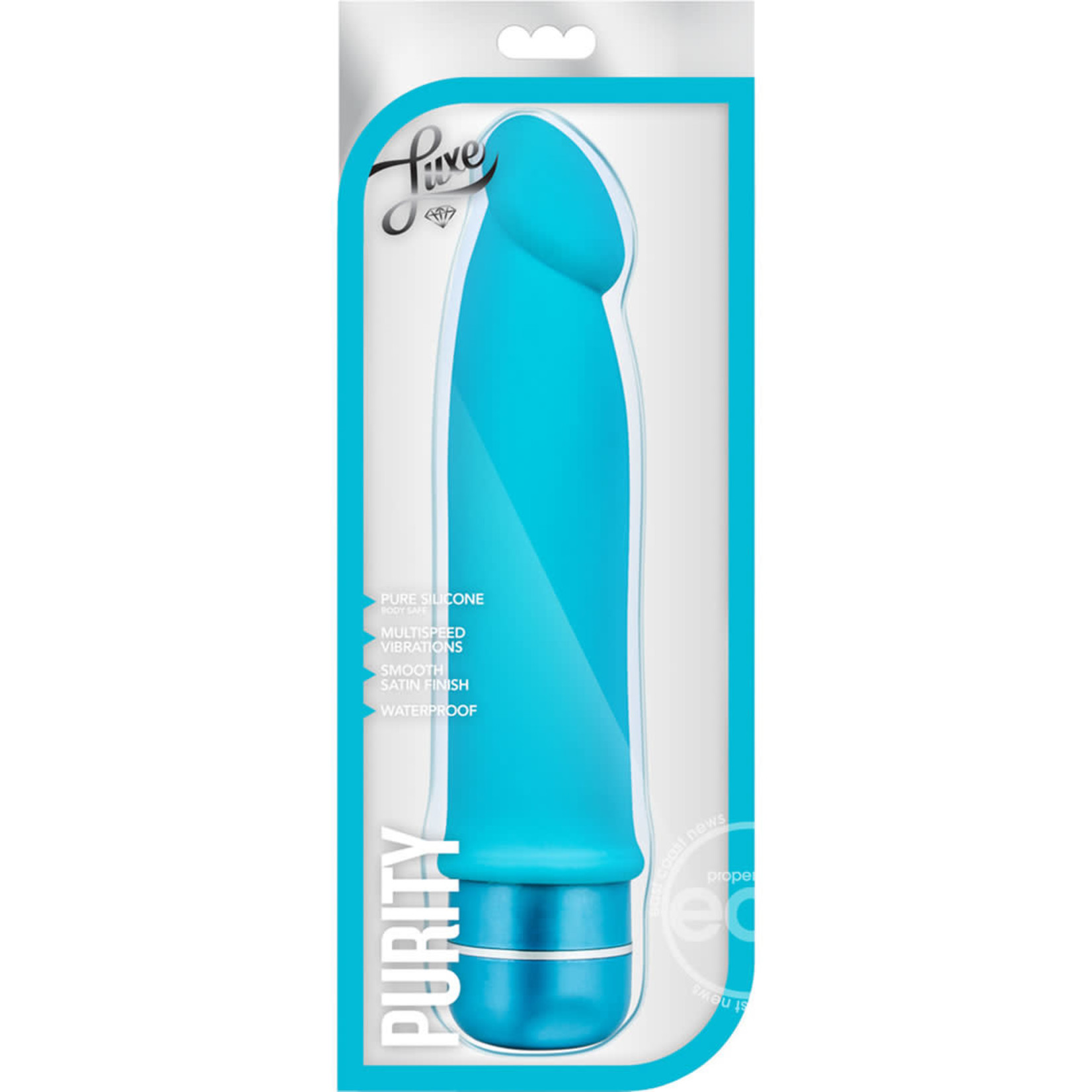 Luxe Purity Vibrating Silicone Dildo 7.5in - Blue