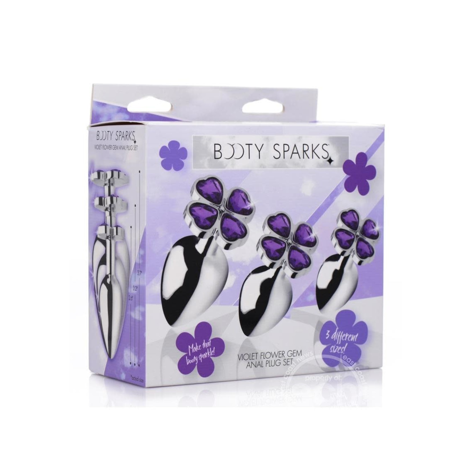 Booty Sparks Violet Flower Gem Anal Plug Set - Silver