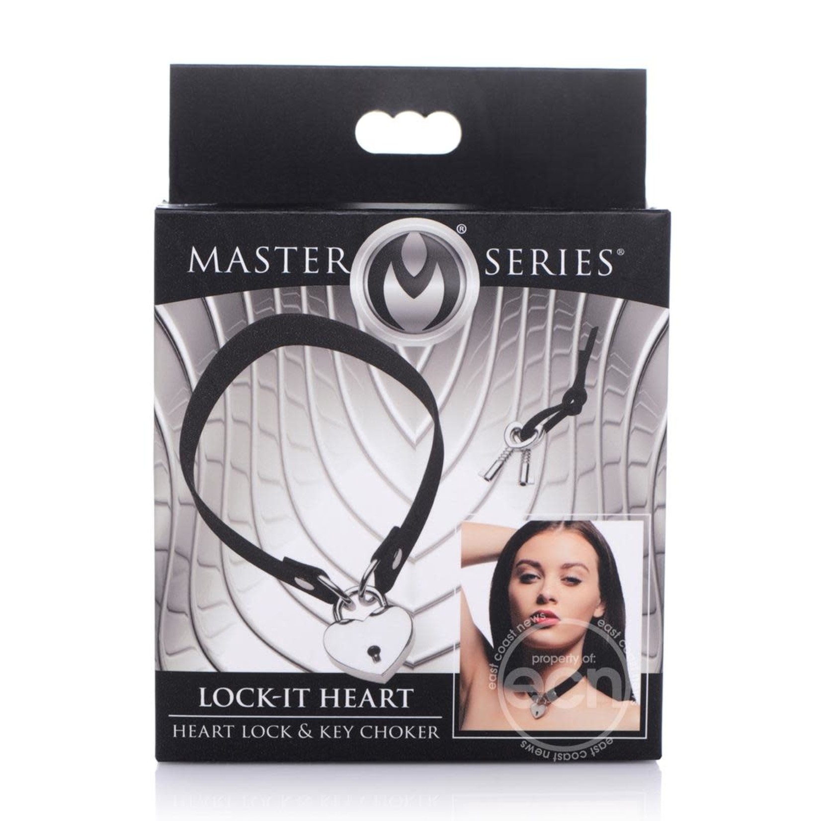 Master Series Lock-It Heart Lock And Key Choker - Black/Silver