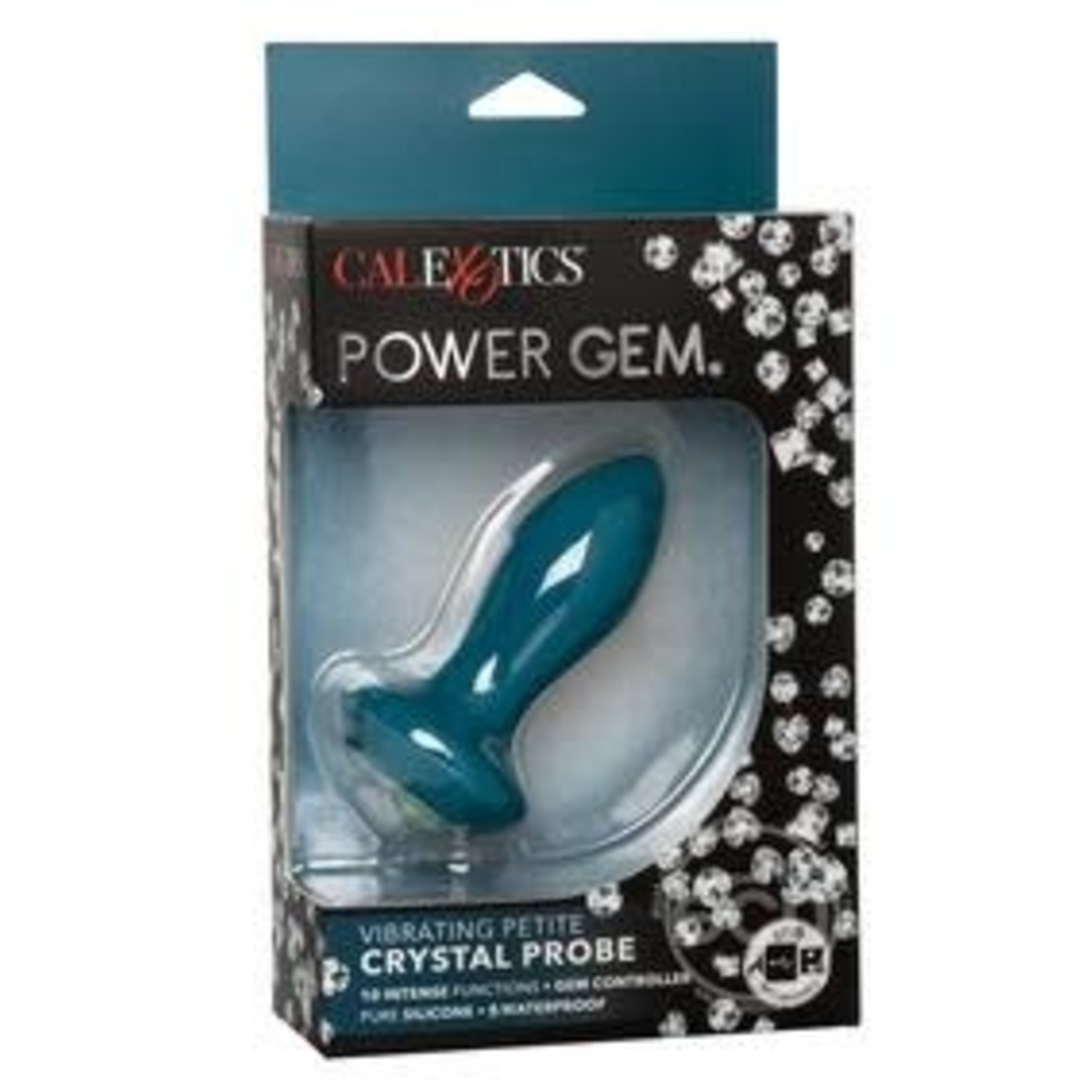 Power Gem Vibrating Petite Crystal Probe Silicone Rechargeable Butt Plug - Blue