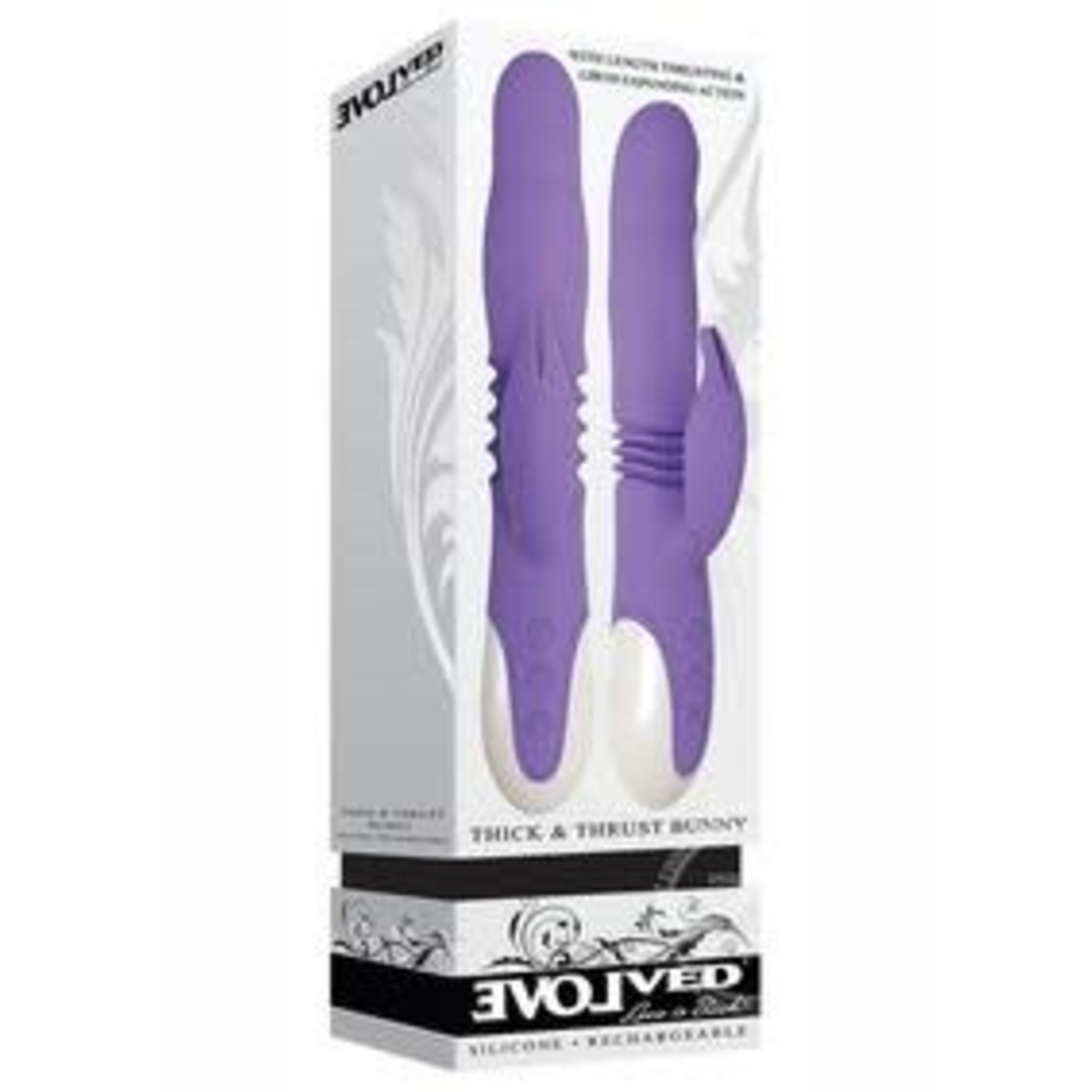 Thick & Thrust Bunny Rechargeable Silicone Rabbit Vibrator With Length Thrusting And Girth Expanding Action - Lavender