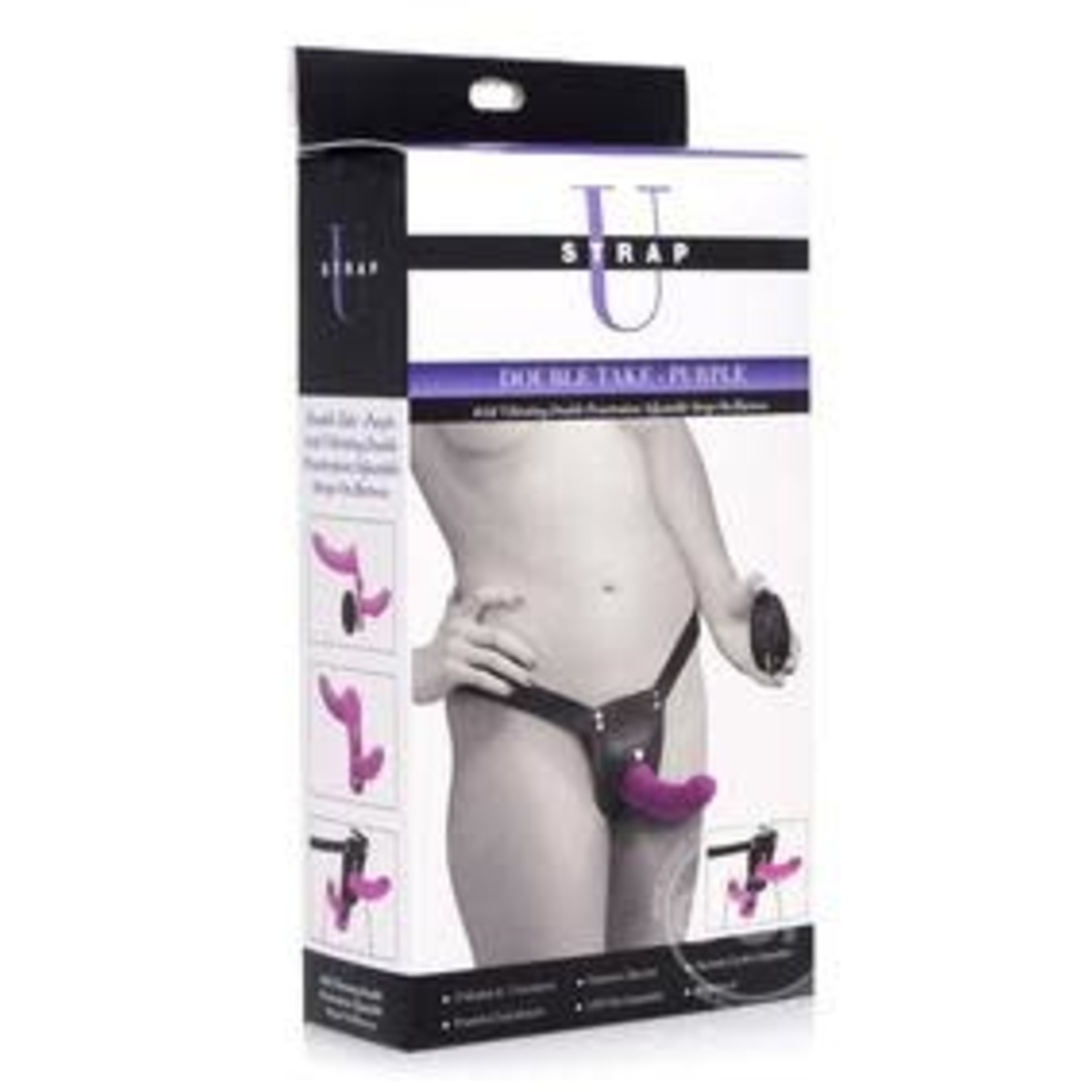 Strap U Double Take Double Penetration Rechargeable Silicone Vibrating Strap-on Harness - Purple