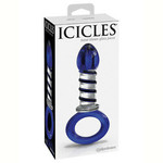Icicles No 81 Textured Glass Juicer Anal Probe - Clear And Blue