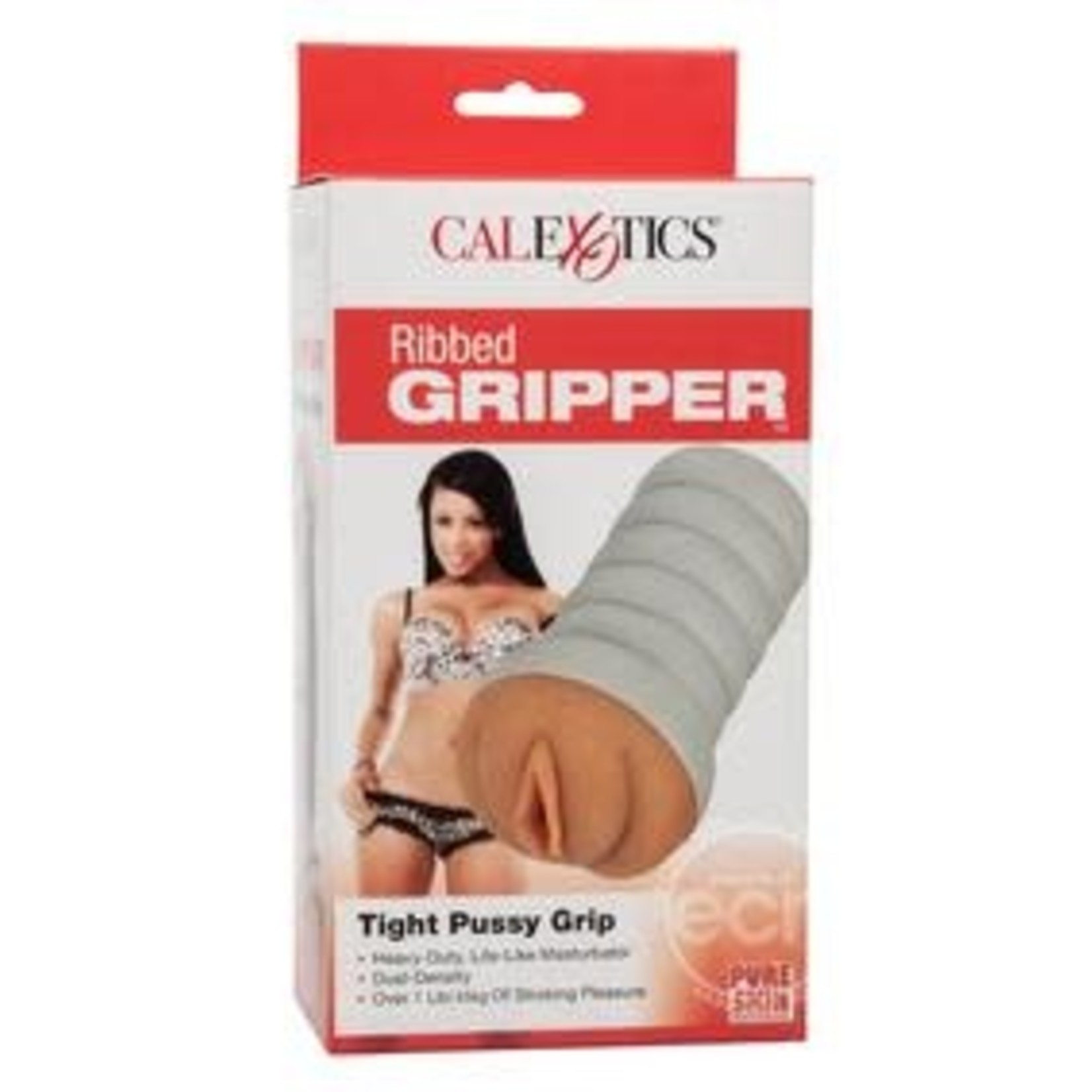 Ribbed Gripper Tight Pussy Dual Dense Textured Masturbator Stroker Brown 6 Inches