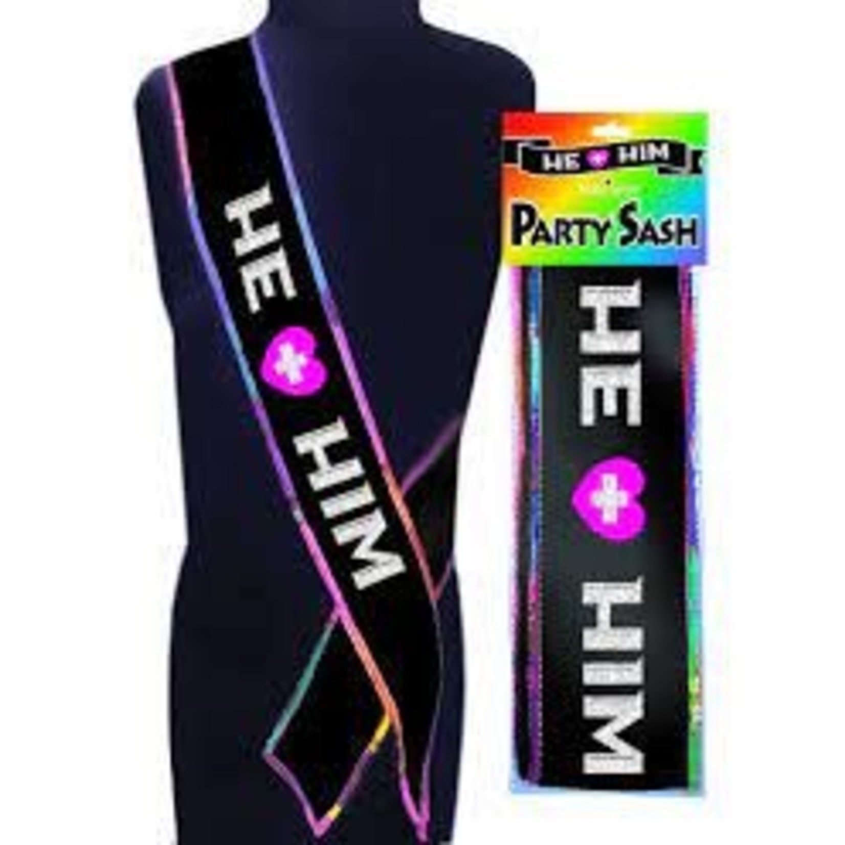 He + Him Party Sash - Black/White