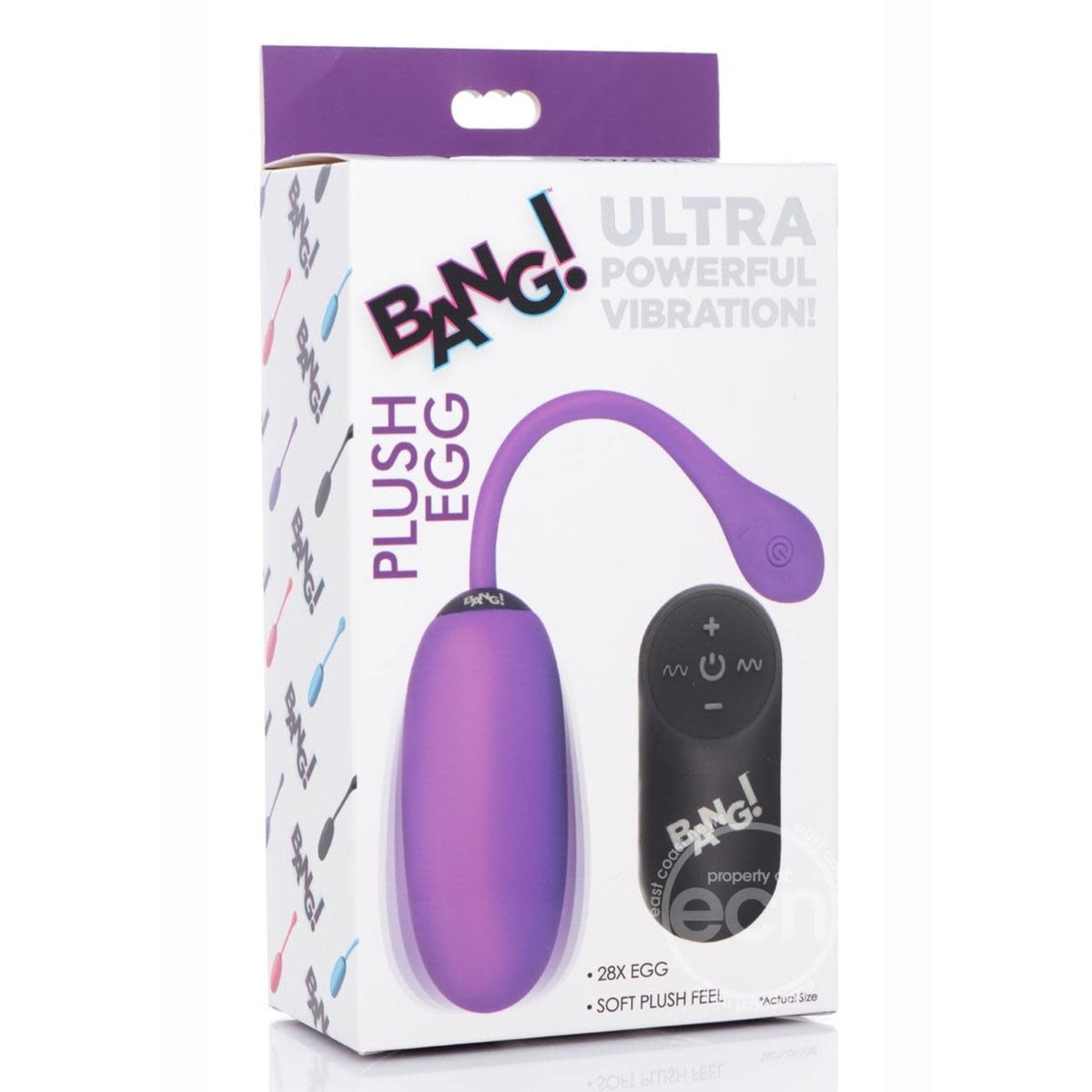 Bang! 28x Plush Silicone Rechargeable Egg With Remote Control - Purple