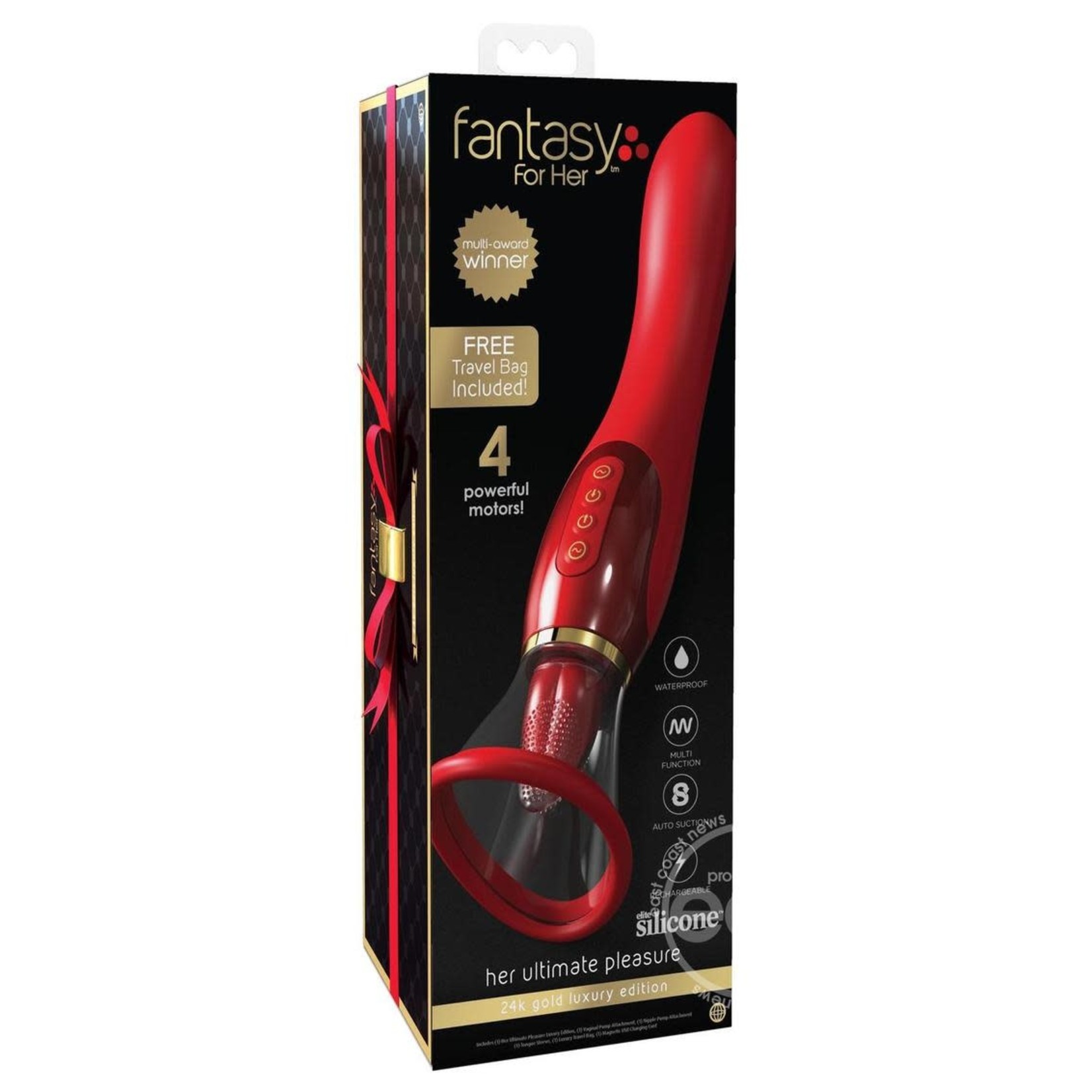 Fantasy For Her Her Ultimate Pleasure 24K Gold Luxury Edition Silicone Vibrating Multi Speed USB Rechargeable Clit Stimulator Waterproof Red