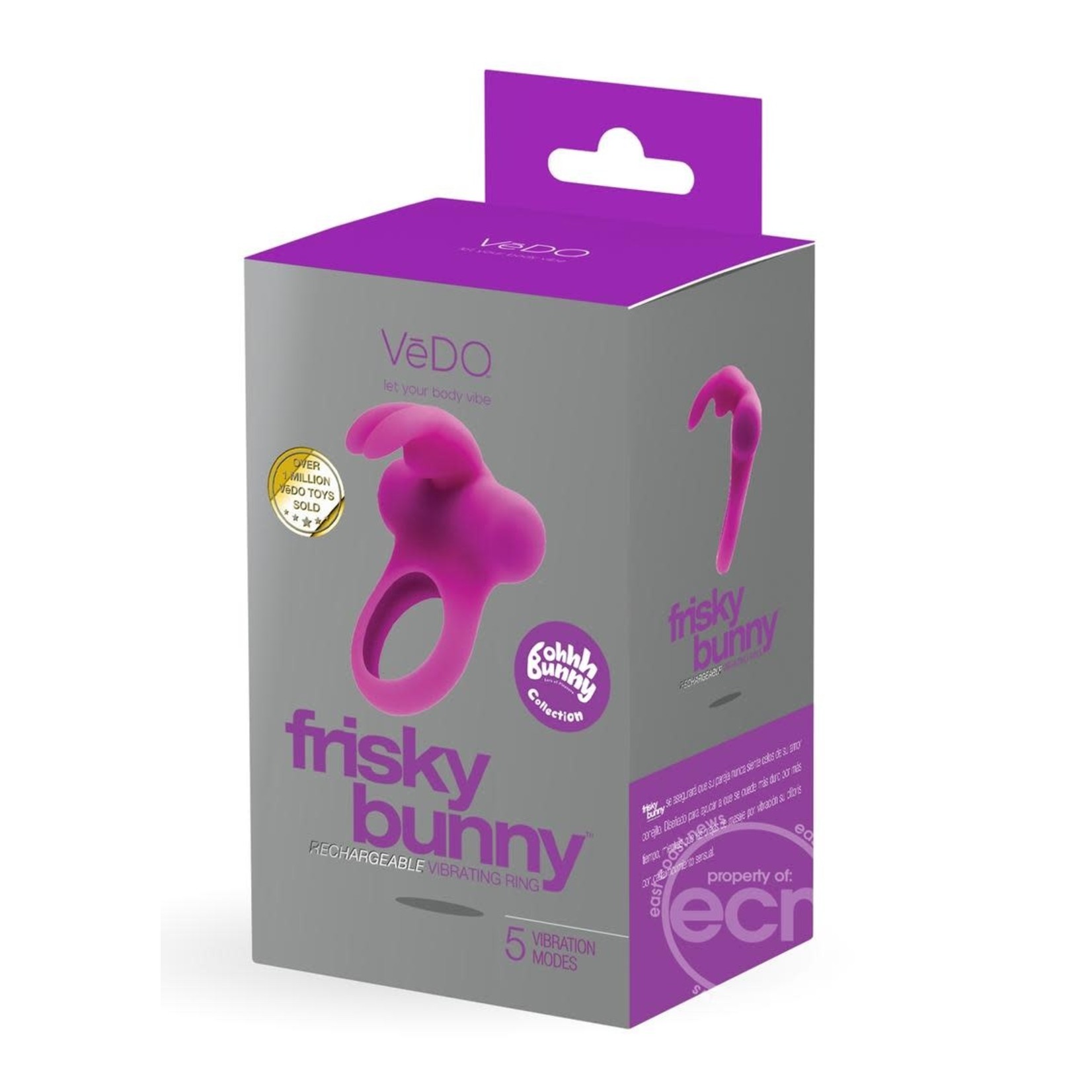 VeDO Frisky Bunny Rechargeable Silicone Vibrating Cock Ring - Purple