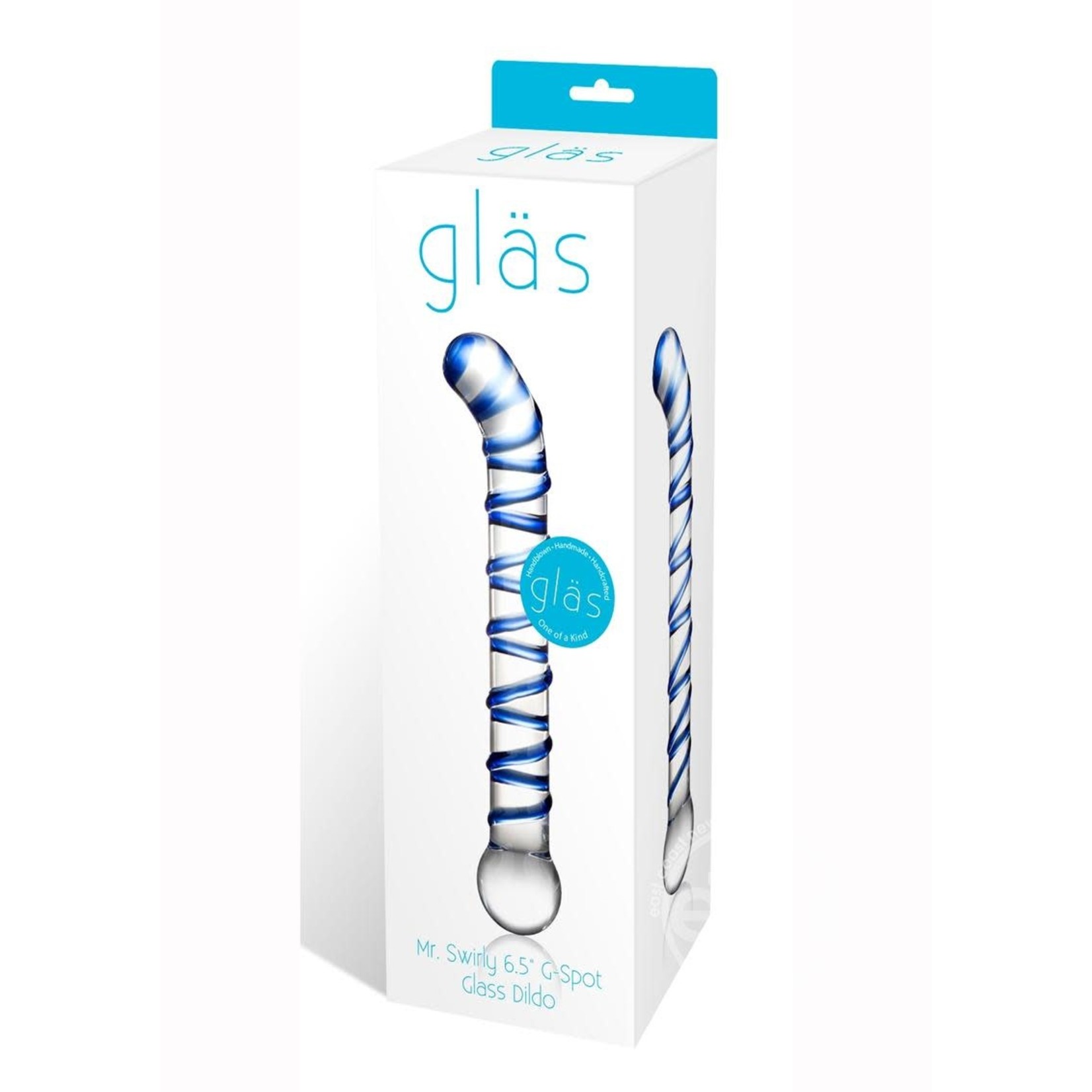 Glas Mr. Swirly G-Spot Glass Dildo 6.5in - Clear/Blue