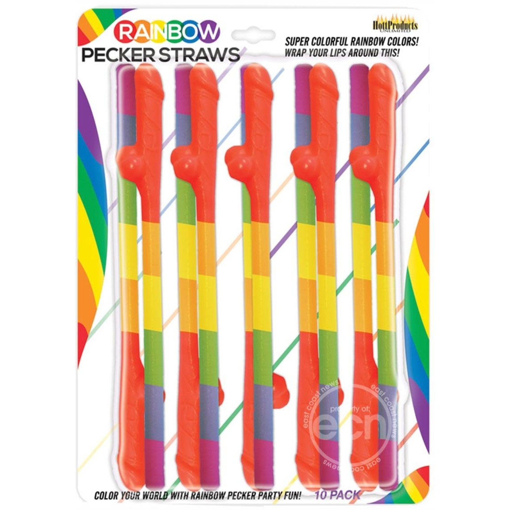 Rainbow Pecker Straws 10 Each Per Pack