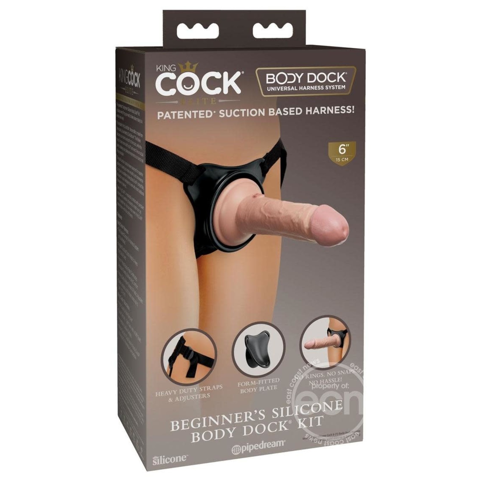 King Cock Beginner's Silicone Body Dock Strap-on Kit With Dildo 6in - Vanilla/Black