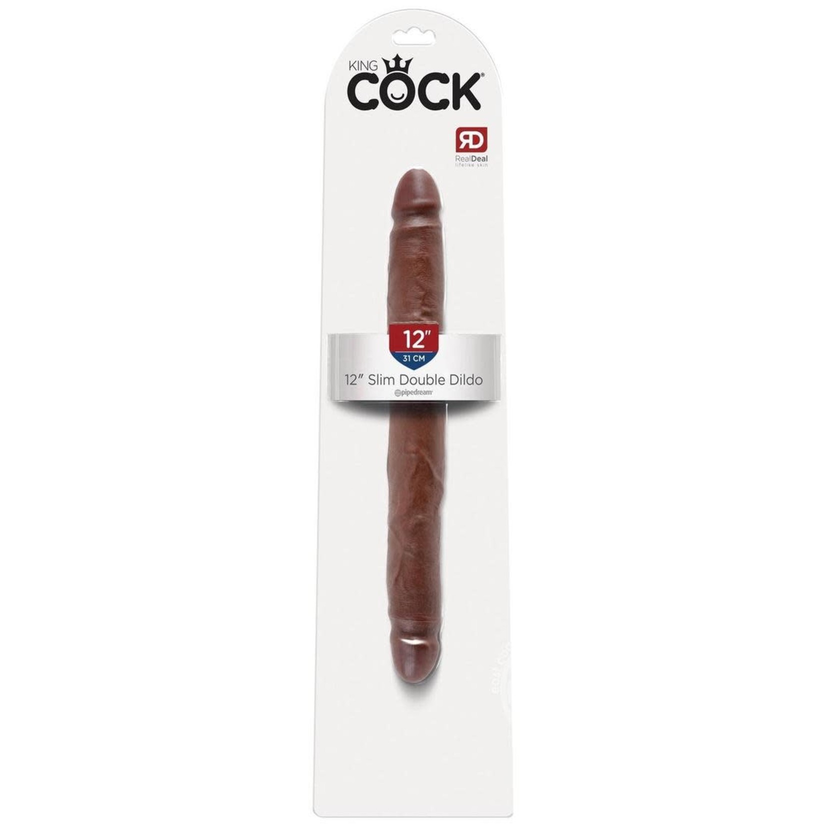 King Cock Slim Double Dildo 12in - Chocolate