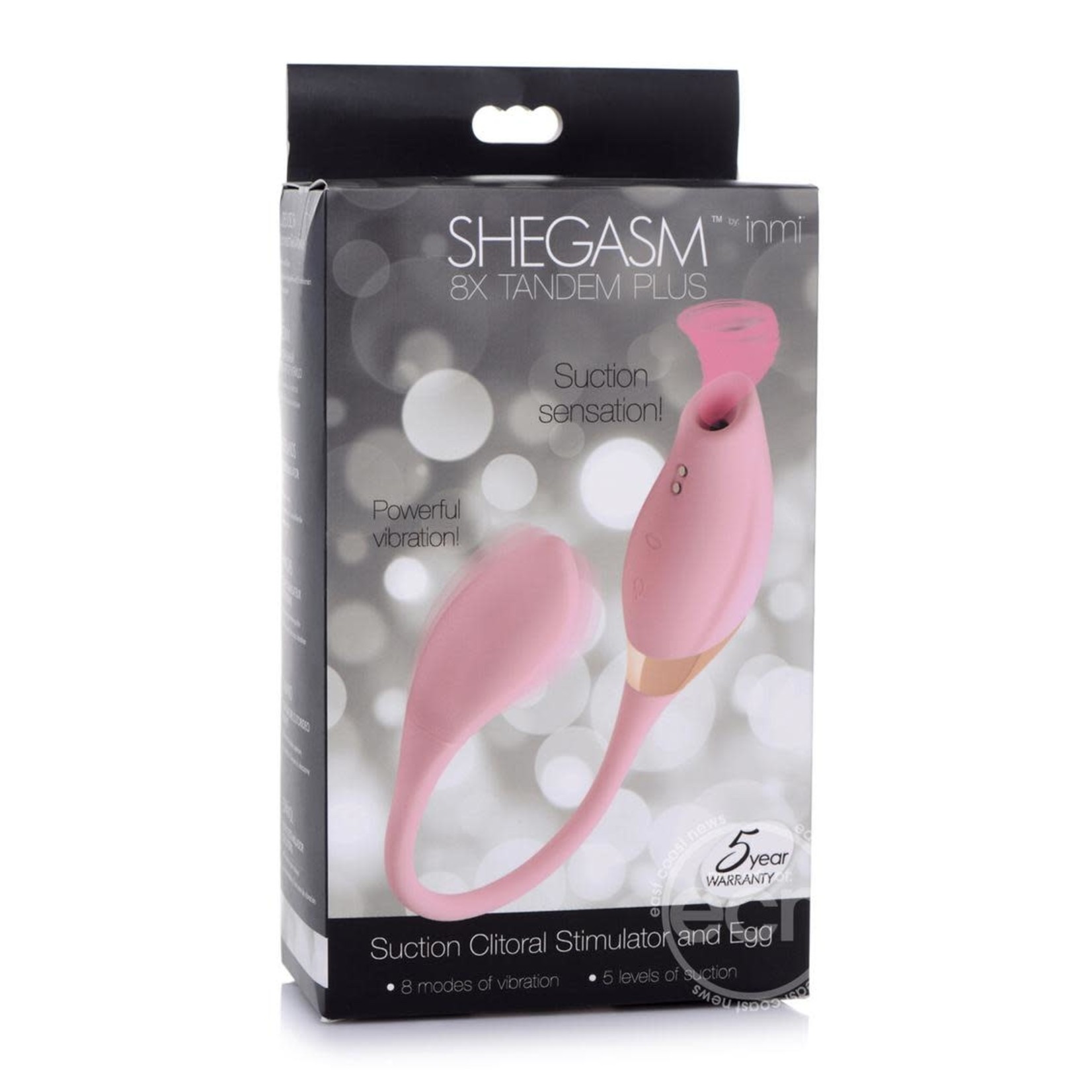 Inme Shegasm 8x Tandem Plus Rechargeable Silicone Suction Clitoral Stimulator and Egg - Pink