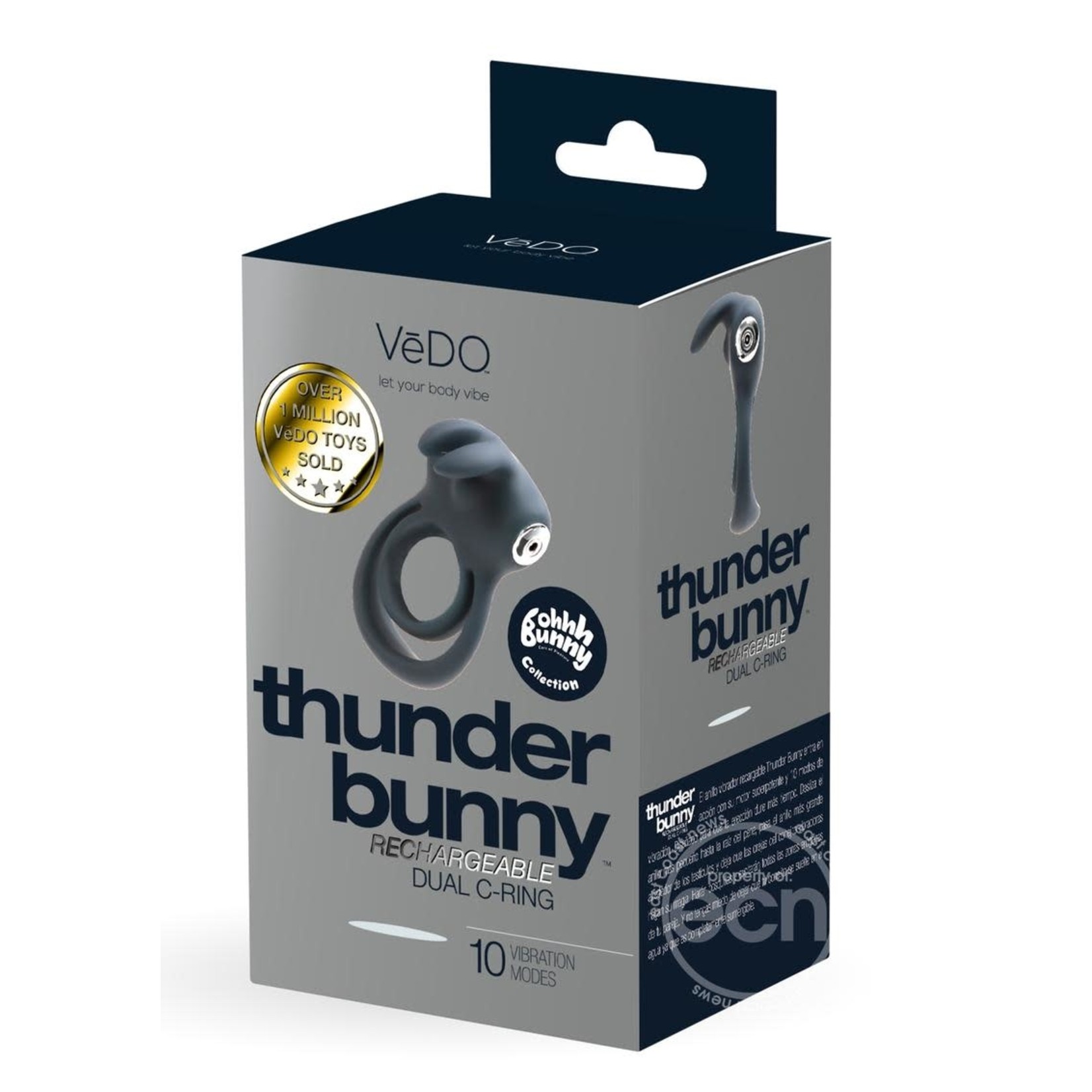VeDO Thunder Bunny Rechargeable Silicone Dual Cock Ring - Just Black