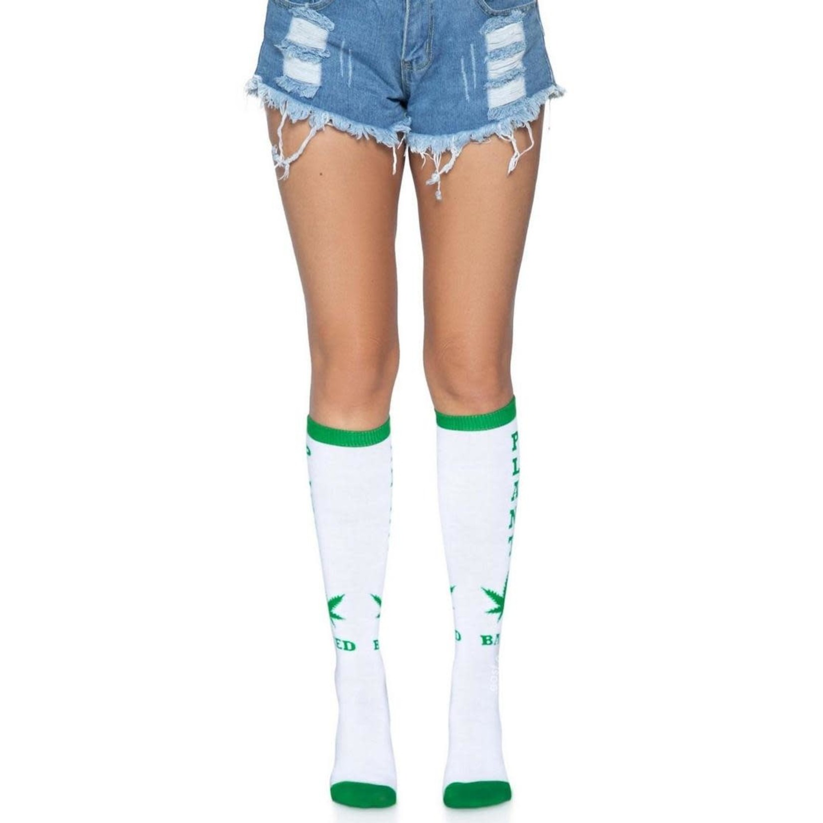 Plant Based Knee Highs - O/S - White/Green