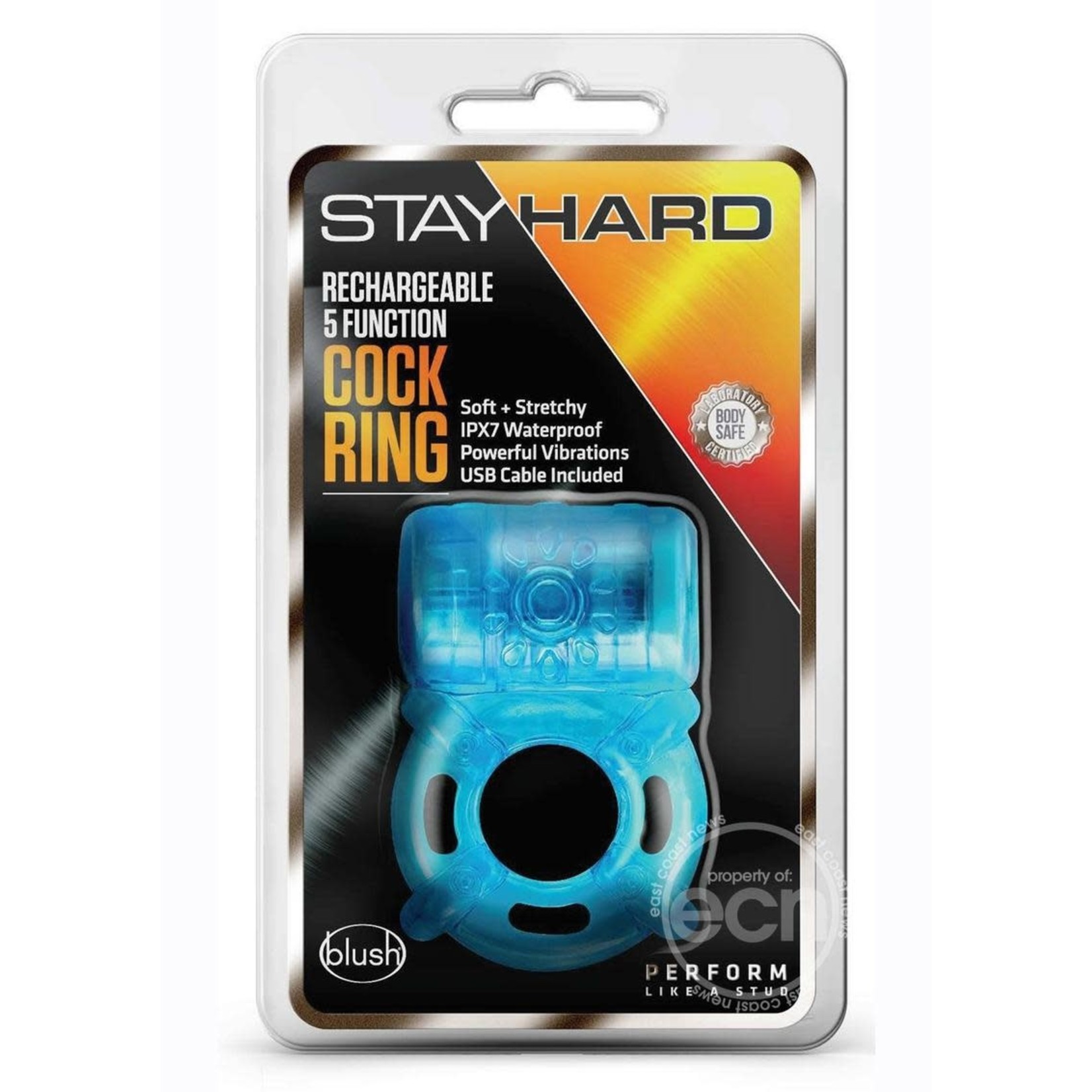 Stay Hard Rechargeable 5 Function Cock Ring - Blue