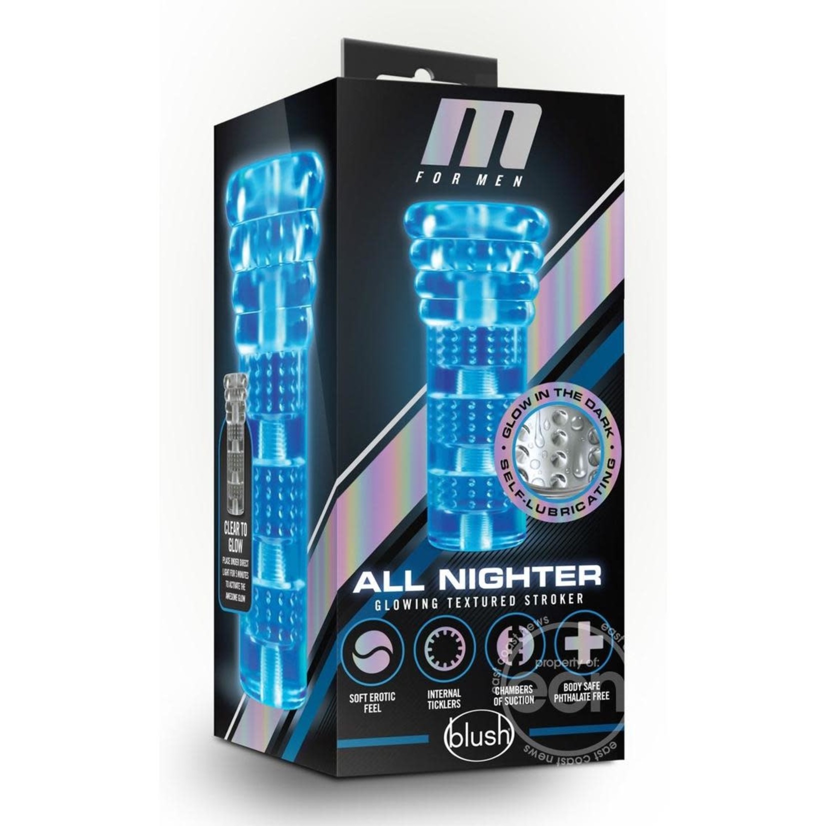 M For Men All Nighter Soft and Wet Glow In The Dark Self Lubricating Stroker - Clear