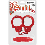Sinful Metal Cuffs With Keys And Love Rope - Red