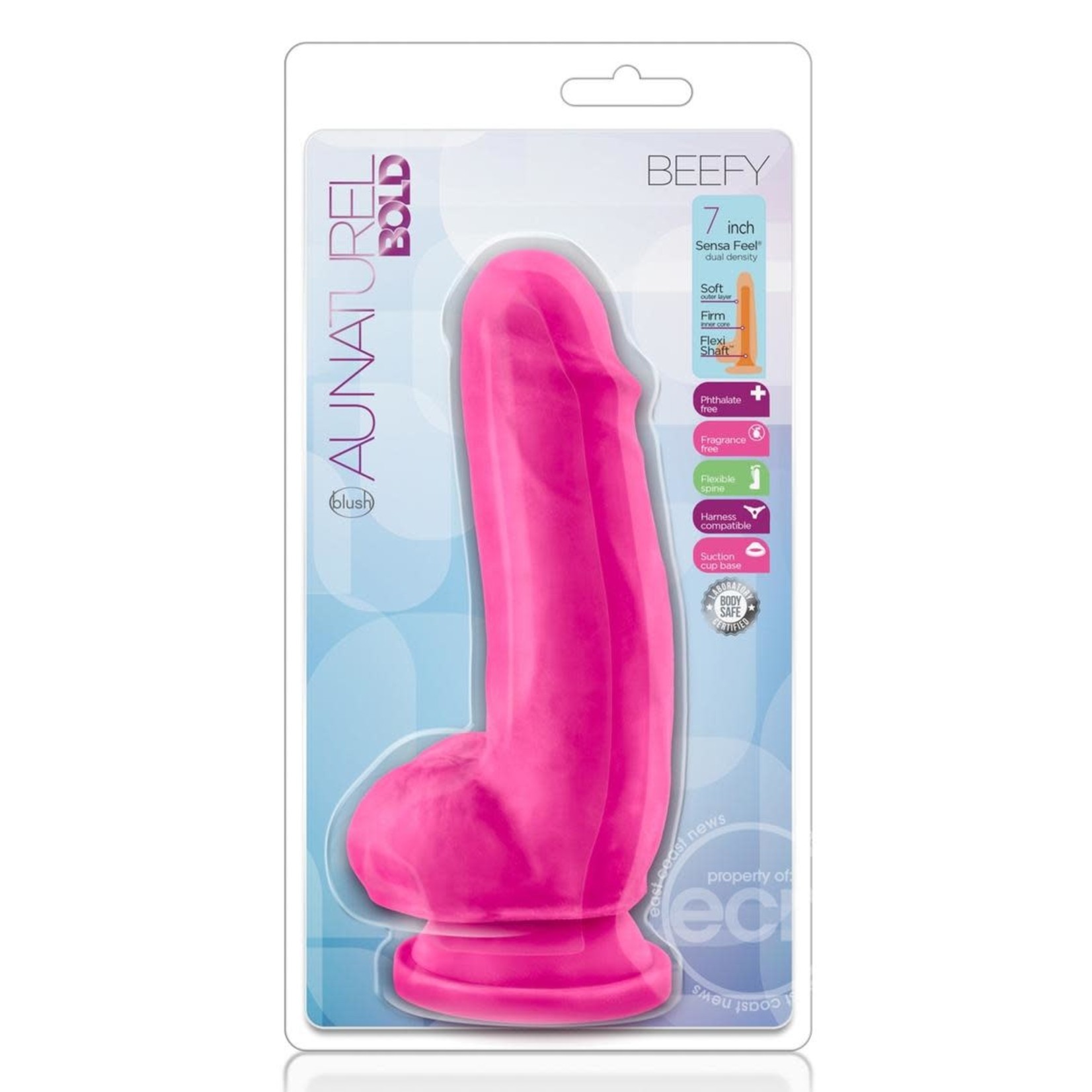 Au Naturel Bold Beefy Dildo With Suction Cup 7in - Pink