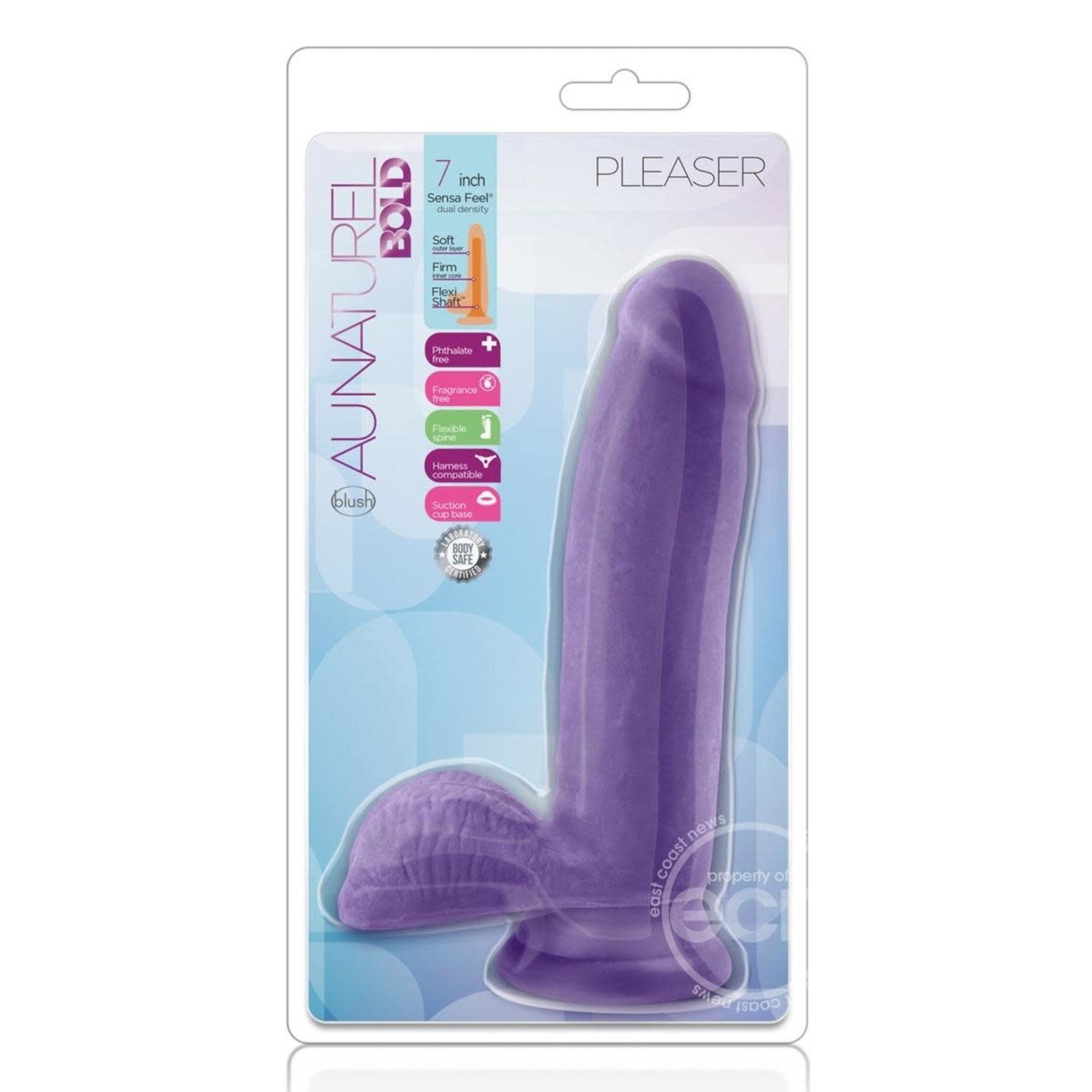 Au Naturel Bold Pleaser Dildo With Suction Cup 7in - Purple