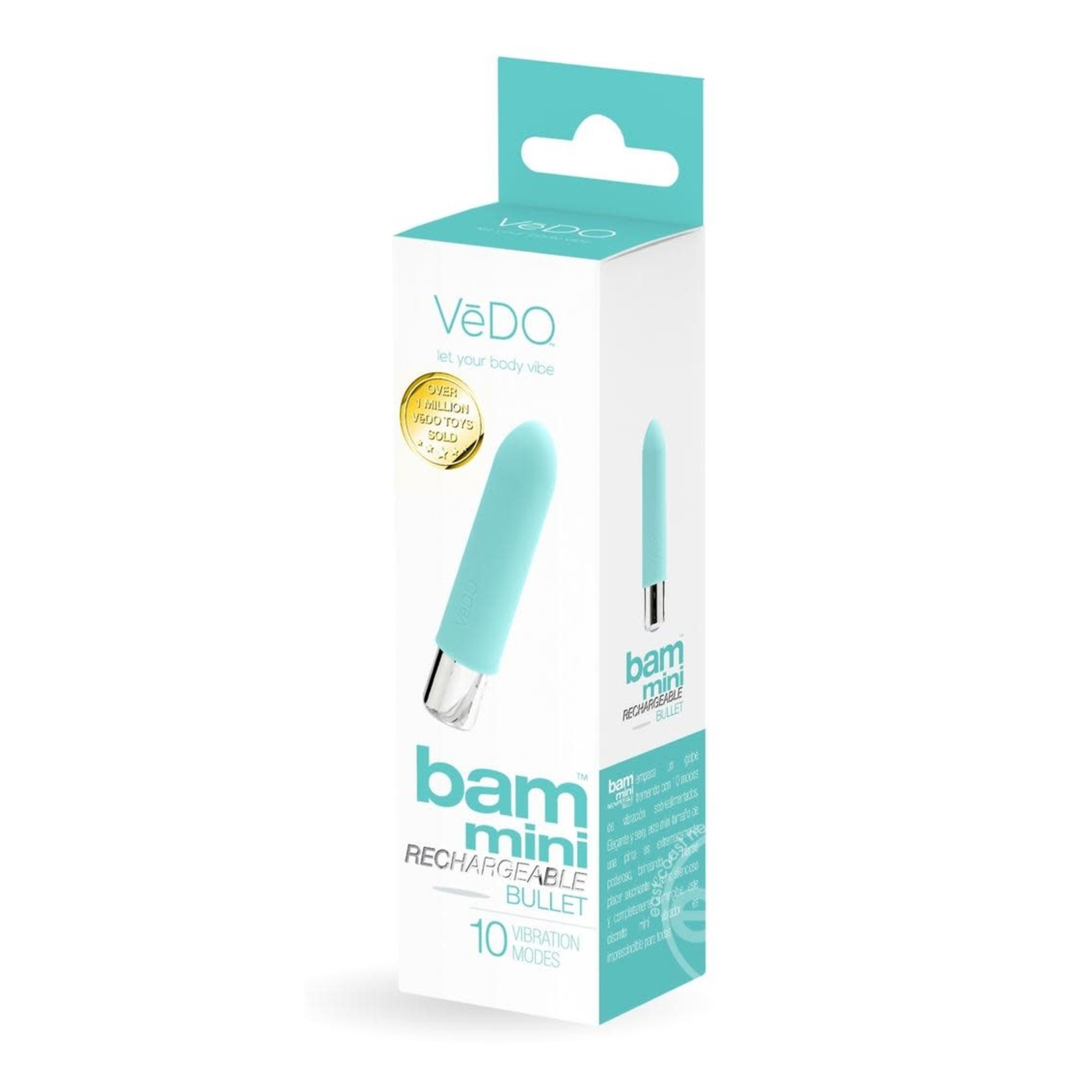 VeDO Bam Mini Rechargeable Silicone Bullet Vibrator - Tease Me Turquoise