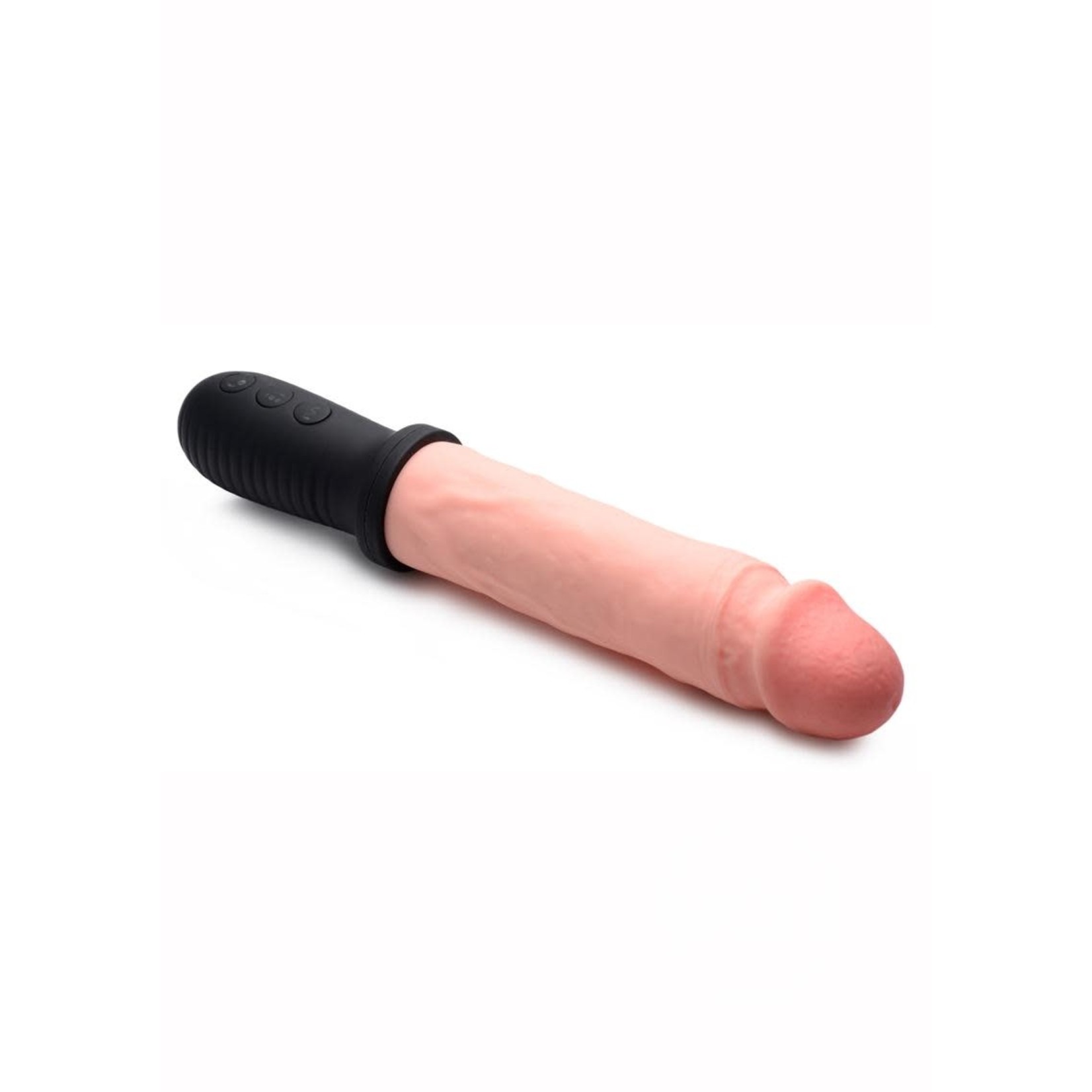 Master Series 8x Auto Pounder Rechargeable Silicone Vibrating & Thrusting Dildo with Handle 10in - Vanilla