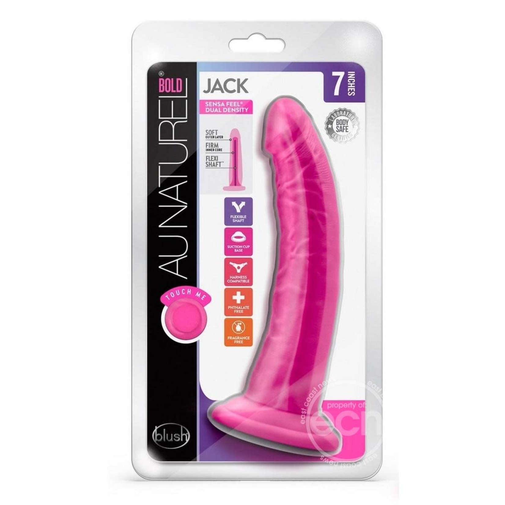 Au Naturel Bold Jack Dildo with Suction Cup 7in - Pink