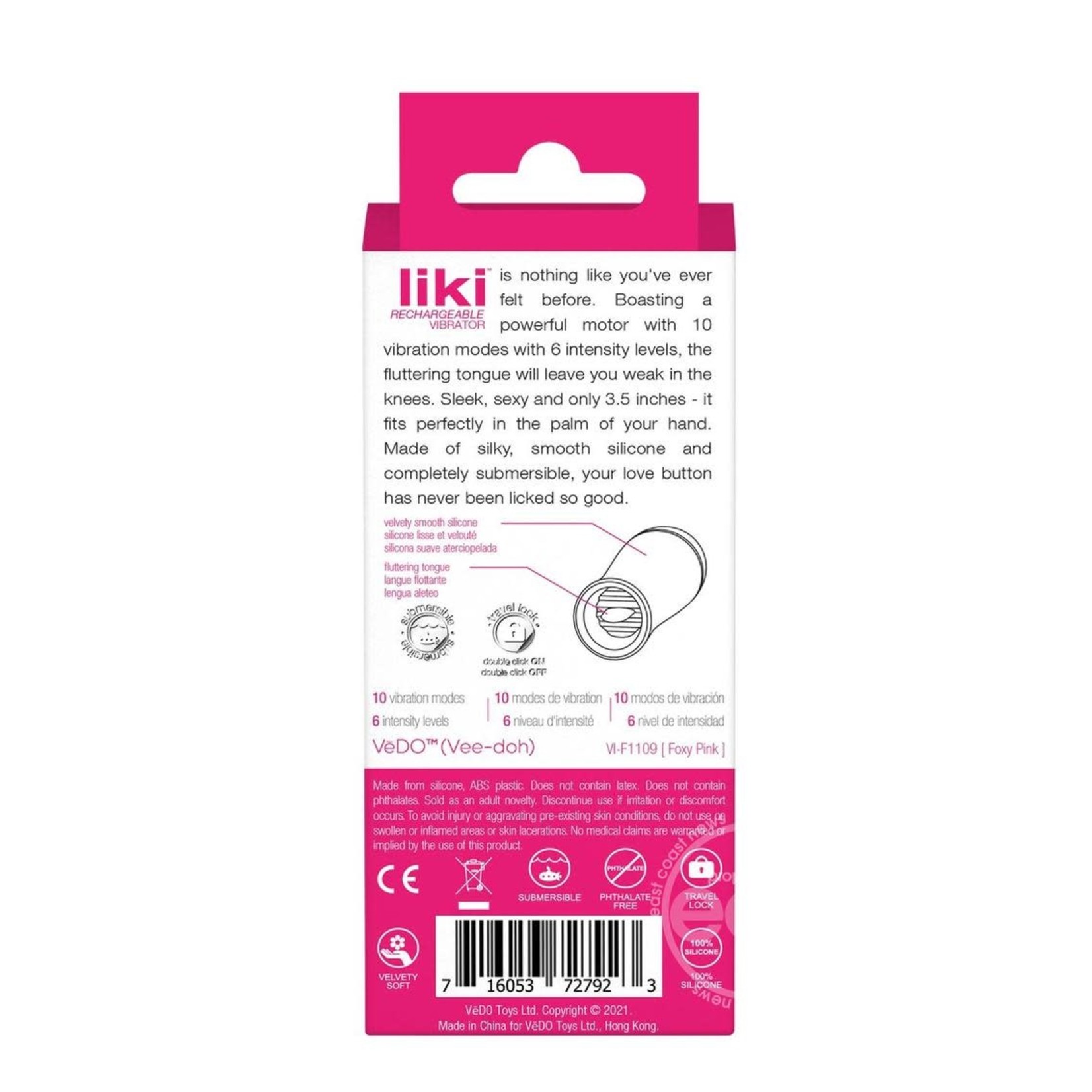VeDO Liki Rechargeable Silicone Flicker Vibrator - Foxy Pink