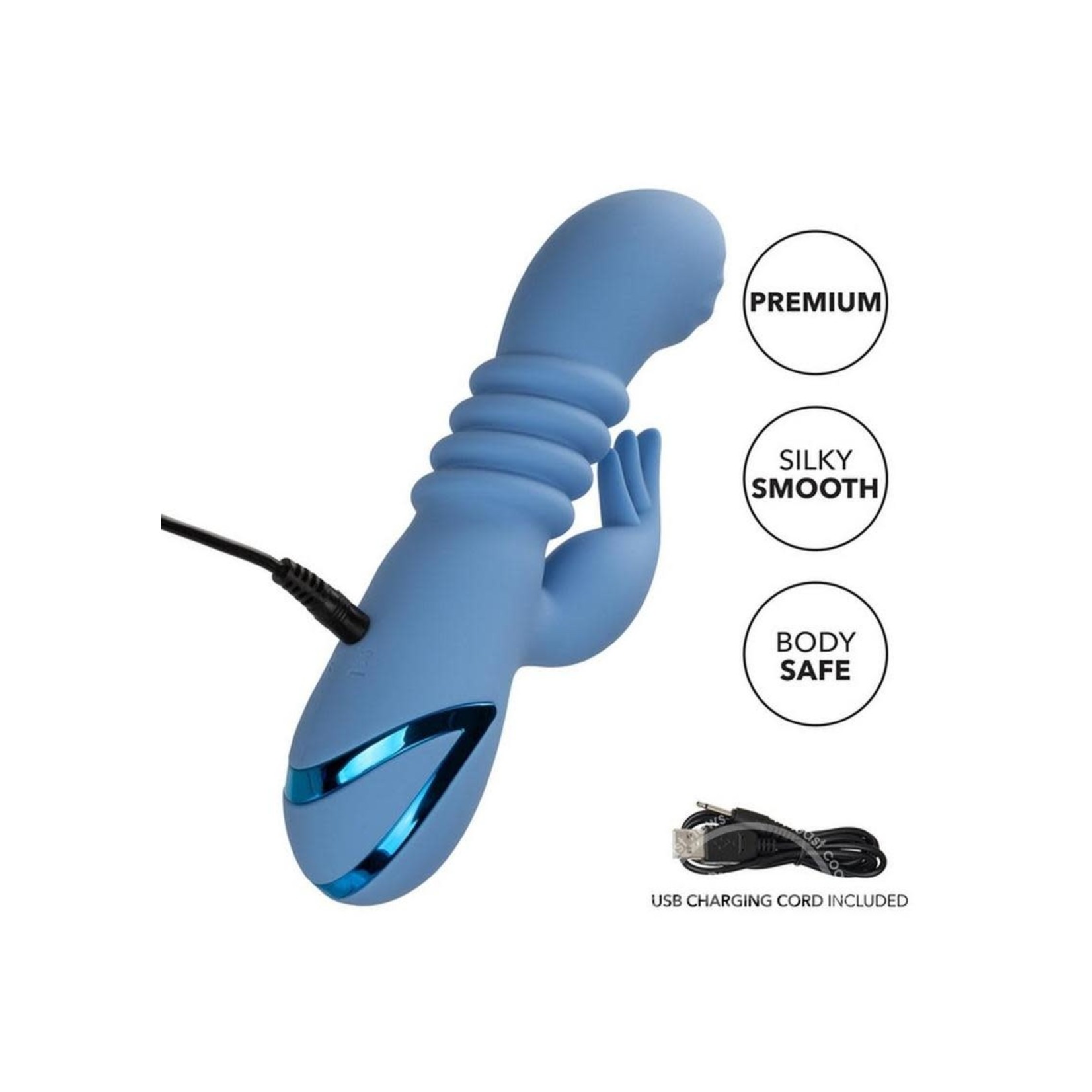 California Dreaming Santa Cruz Coaster Silicone Rechargeable Rabbit Vibrator - Blue