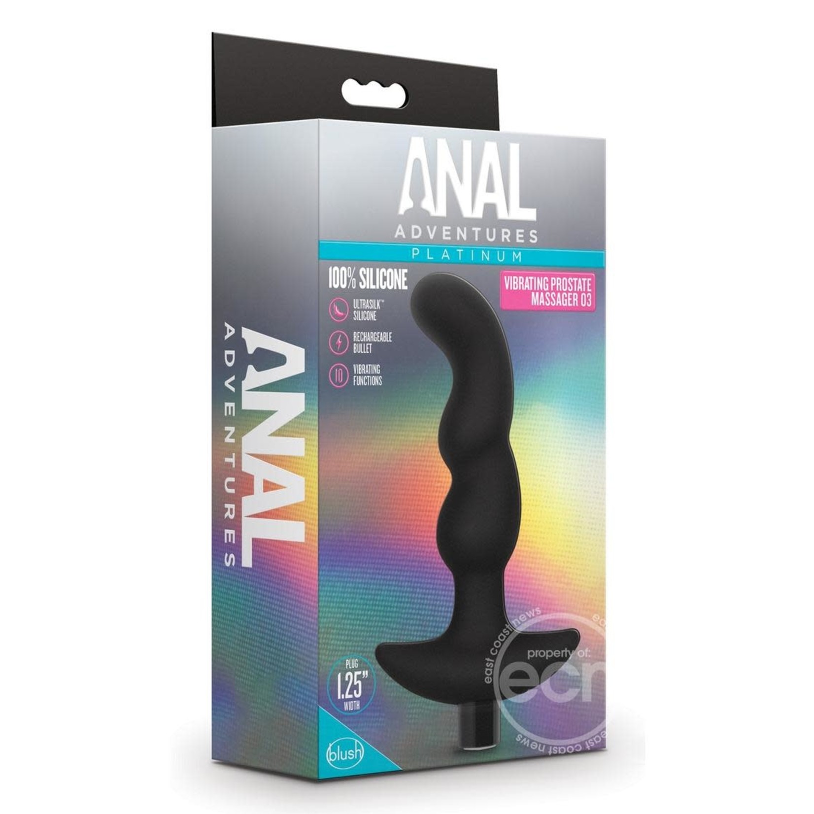 Anal Adventures Platinum Silicone Rechargeable Vibrating Prostate Massager 03 - Black